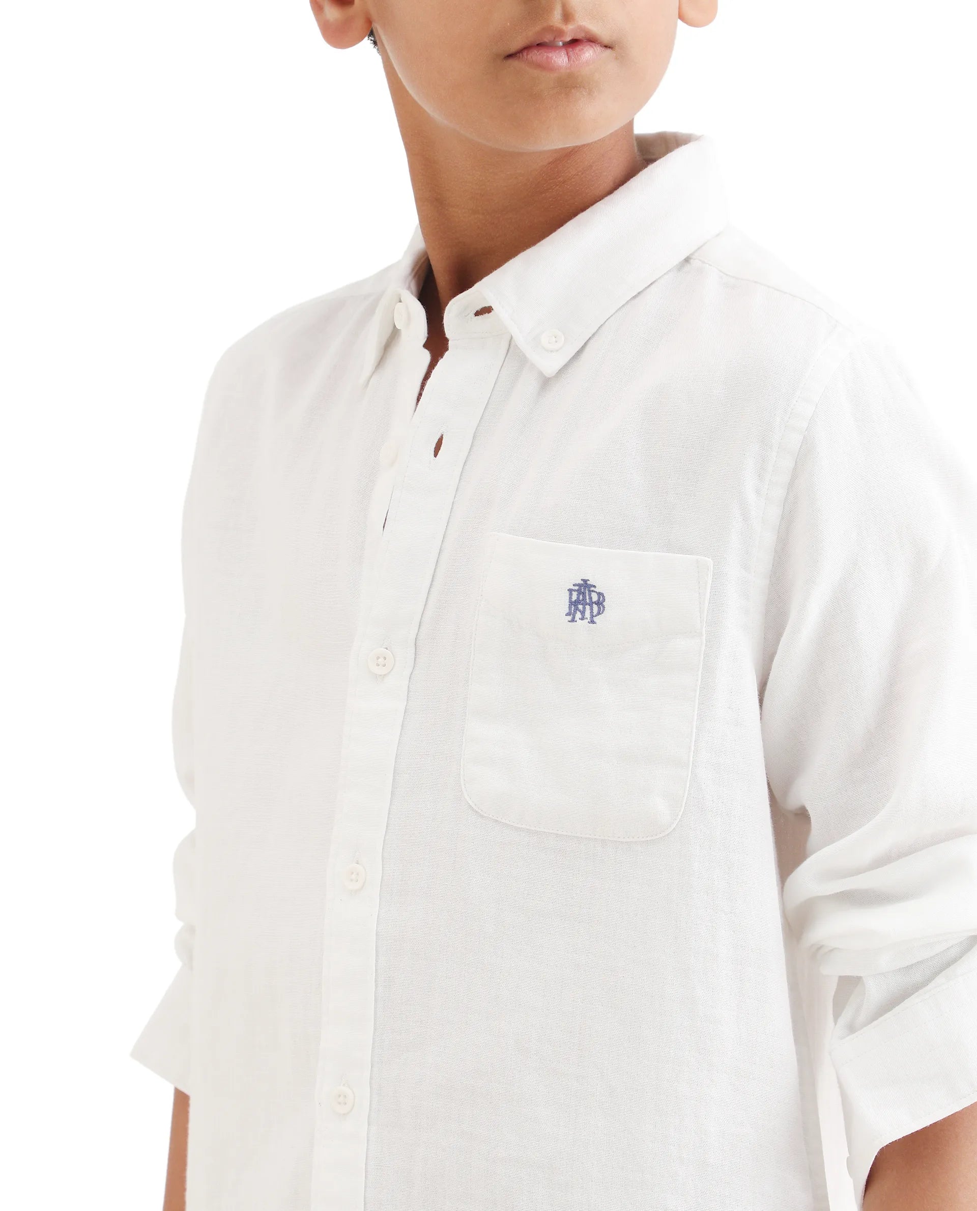 Rare Ones Kids Layerr-K-Fs-26 White Cotton Blend Button Closure Regular Fit Shirt