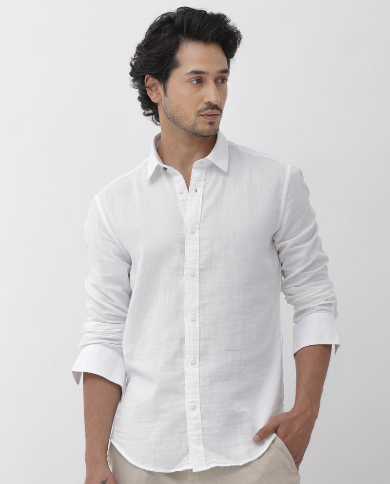 Rare Rabbit Mens Layerr Dusky White Cotton Fabric Full Sleeves Solid Shirt