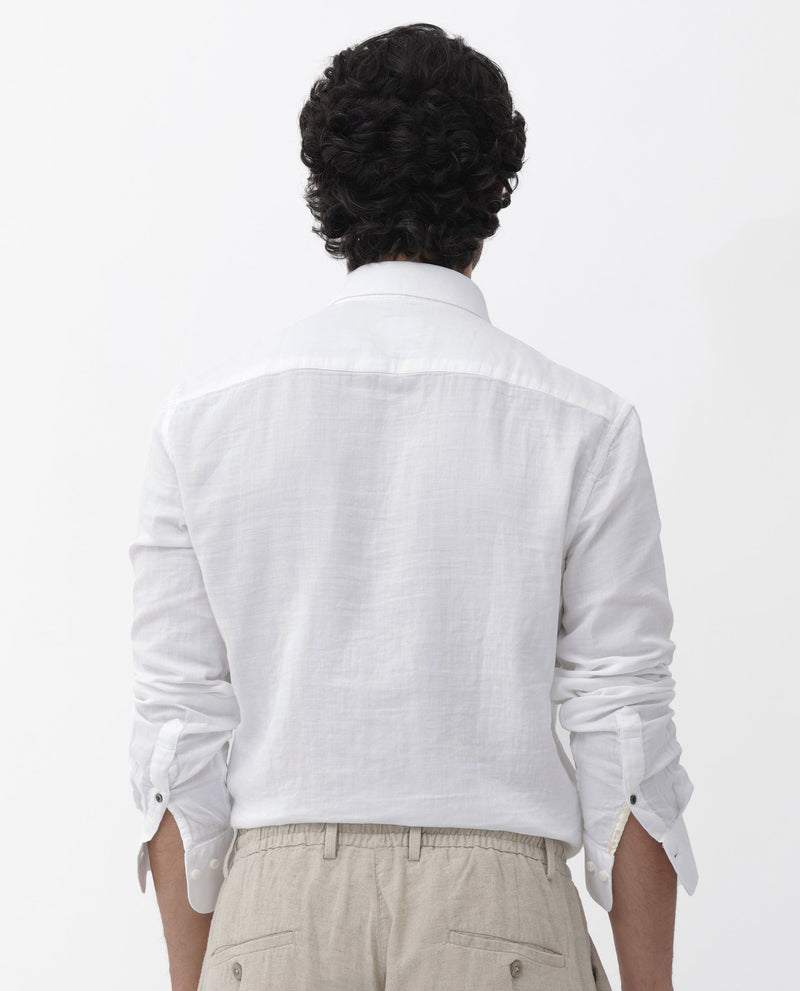 Rare Rabbit Mens Layerr Dusky White Cotton Fabric Full Sleeves Solid Shirt
