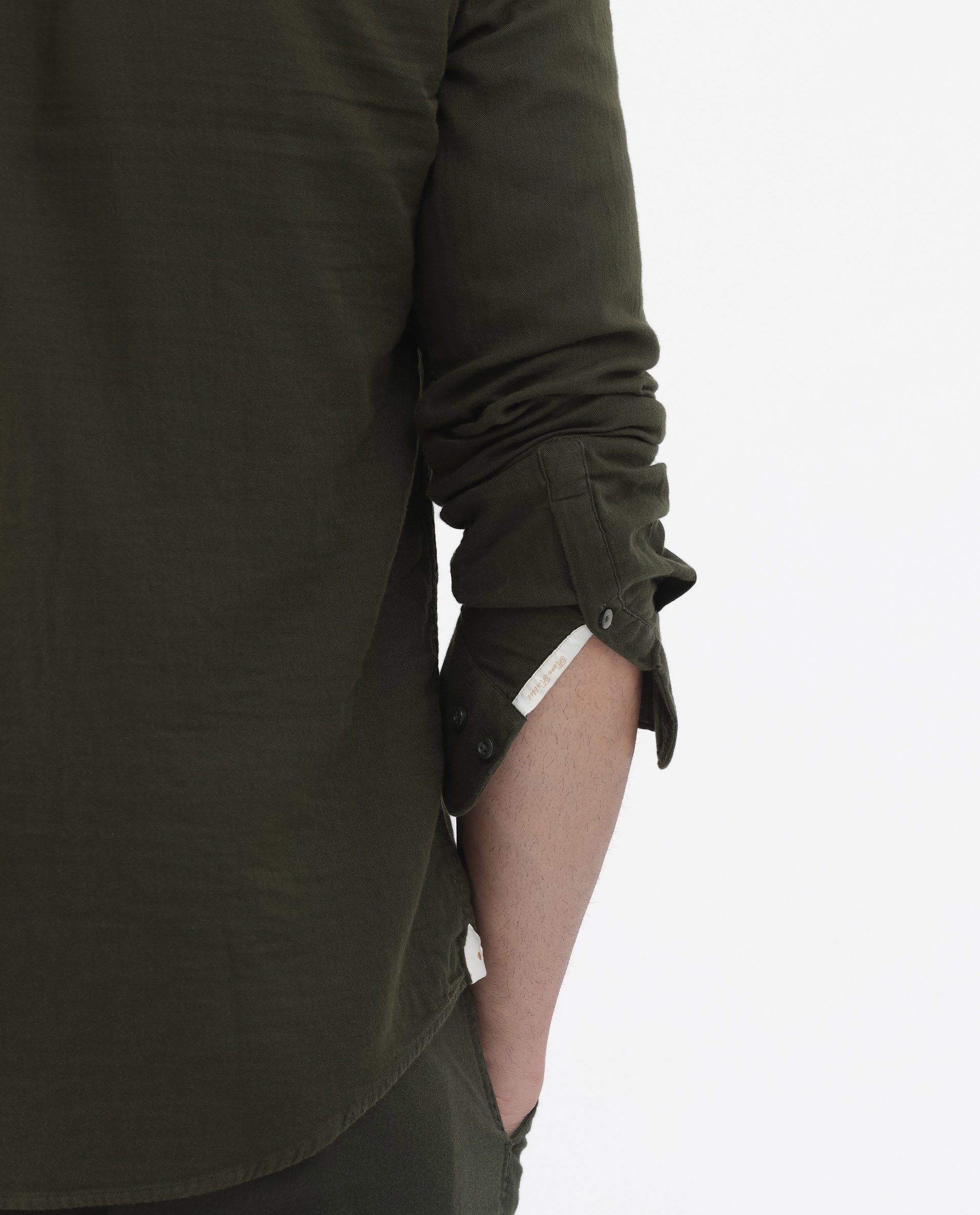 Rare Rabbit Mens Layerr Olive Cotton Fabric Full Sleeves Solid Shirt