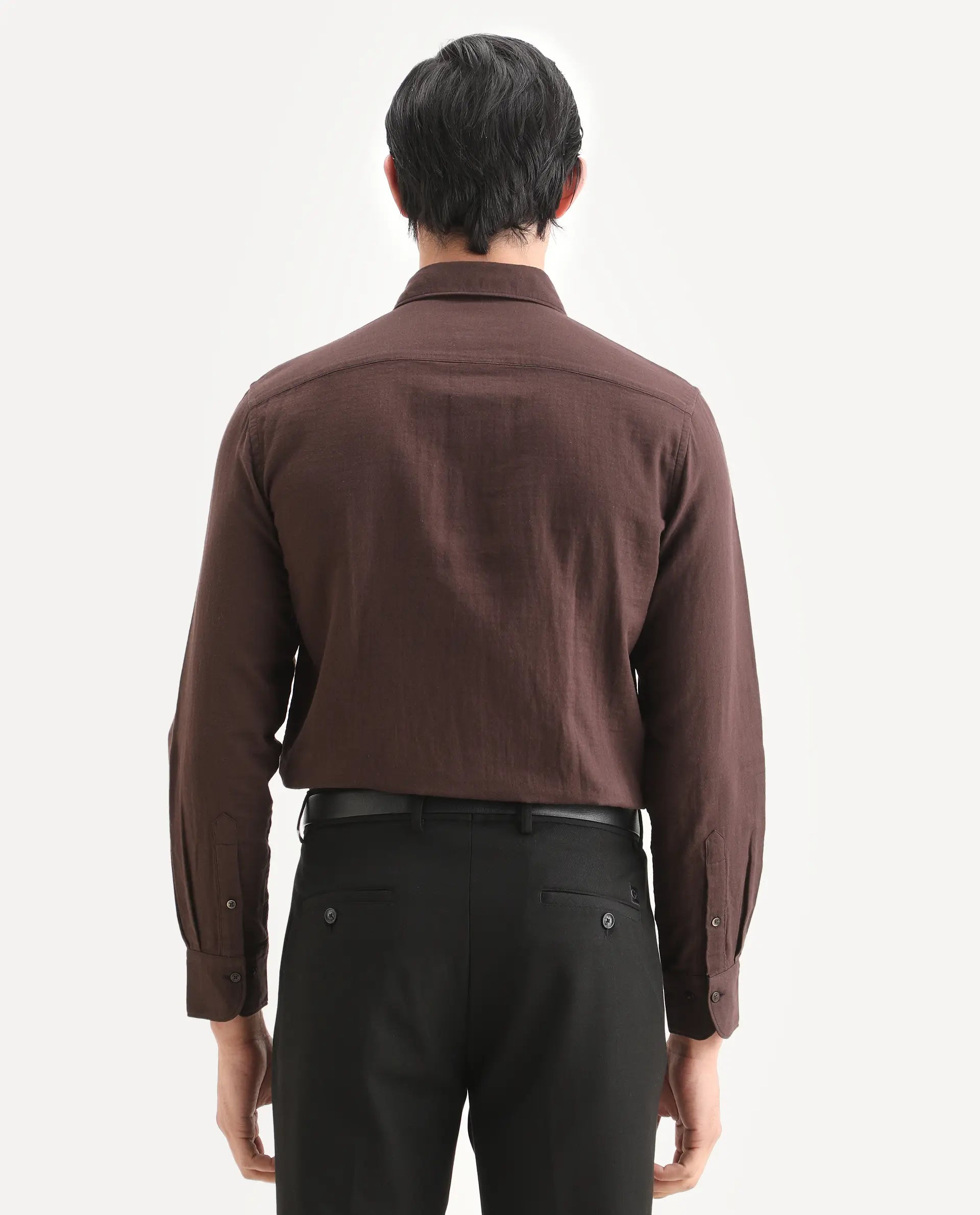 Rare Rabbit Men's Layerr-Ls Brown Cotton Fabric Full Sleeve Spread Collar Regular Fit Plain Shirt