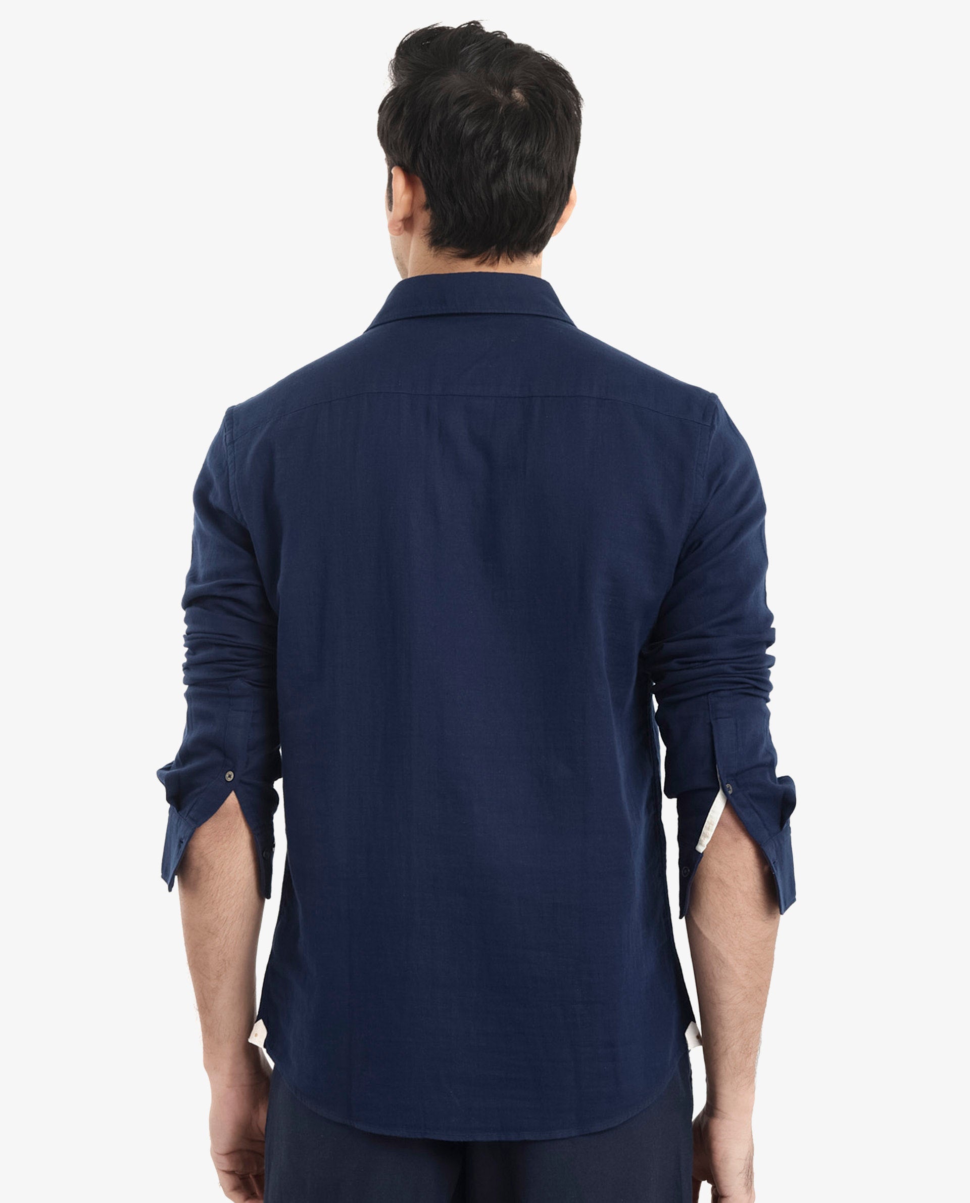 Rare Rabbit Men Layerr-2 Navy Cotton Fabric Full Sleeve Regular Fit Solid Shirt