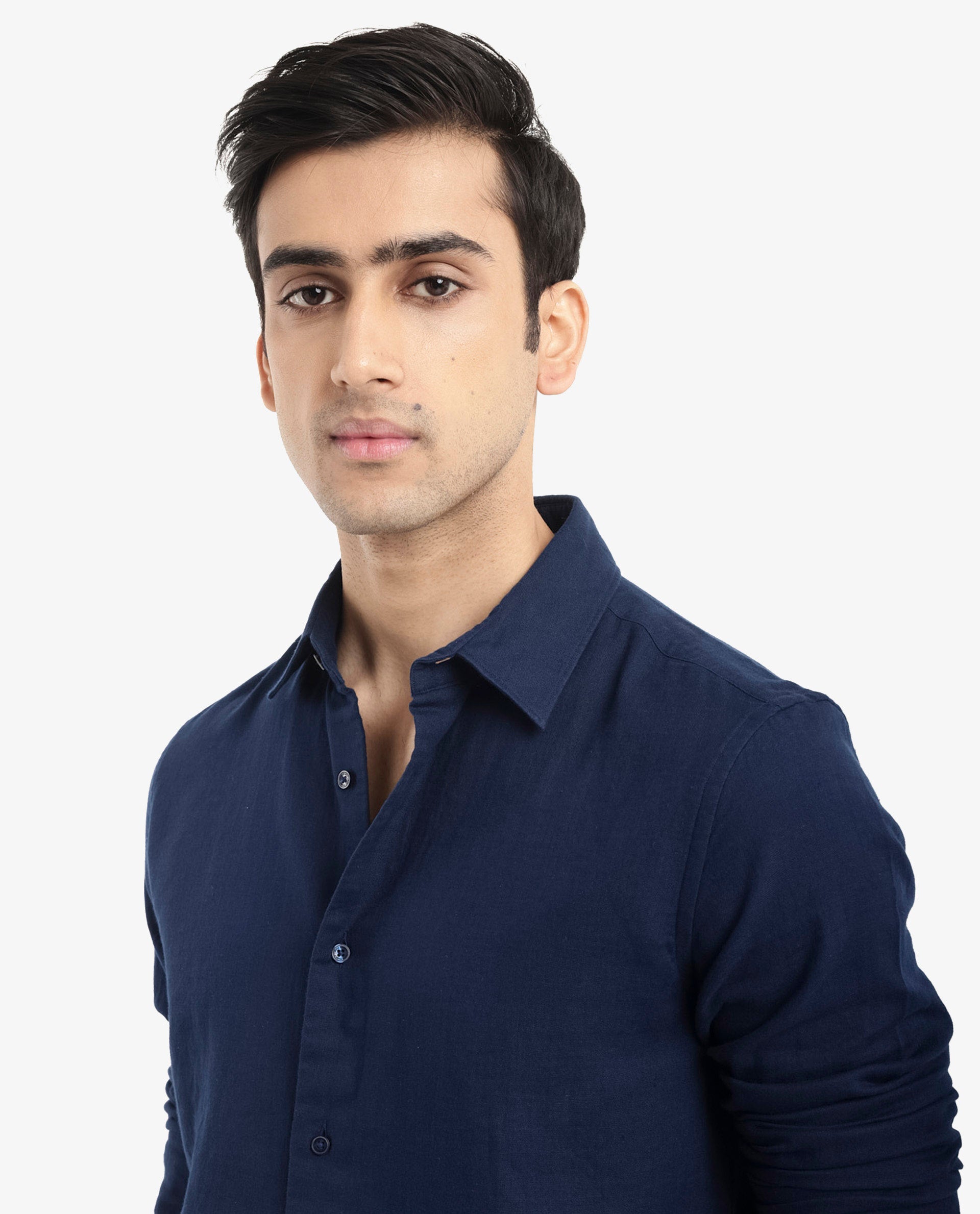 Rare Rabbit Men Layerr-2 Navy Cotton Fabric Full Sleeve Regular Fit Solid Shirt