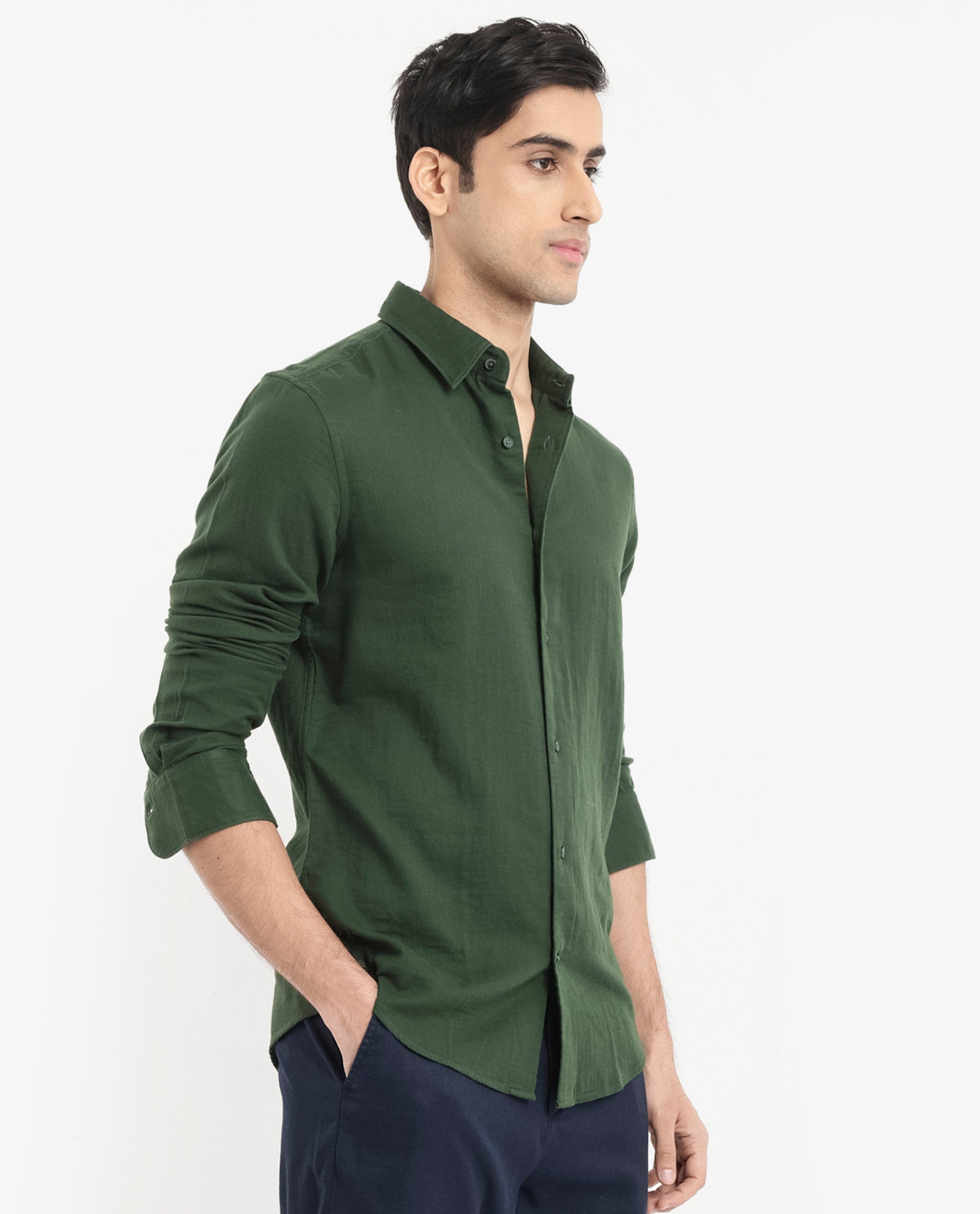 Rare Rabbit  Men's Layerr-2 Olive Cotton Fabric Full Sleeve Regular Fit Solid Shirt