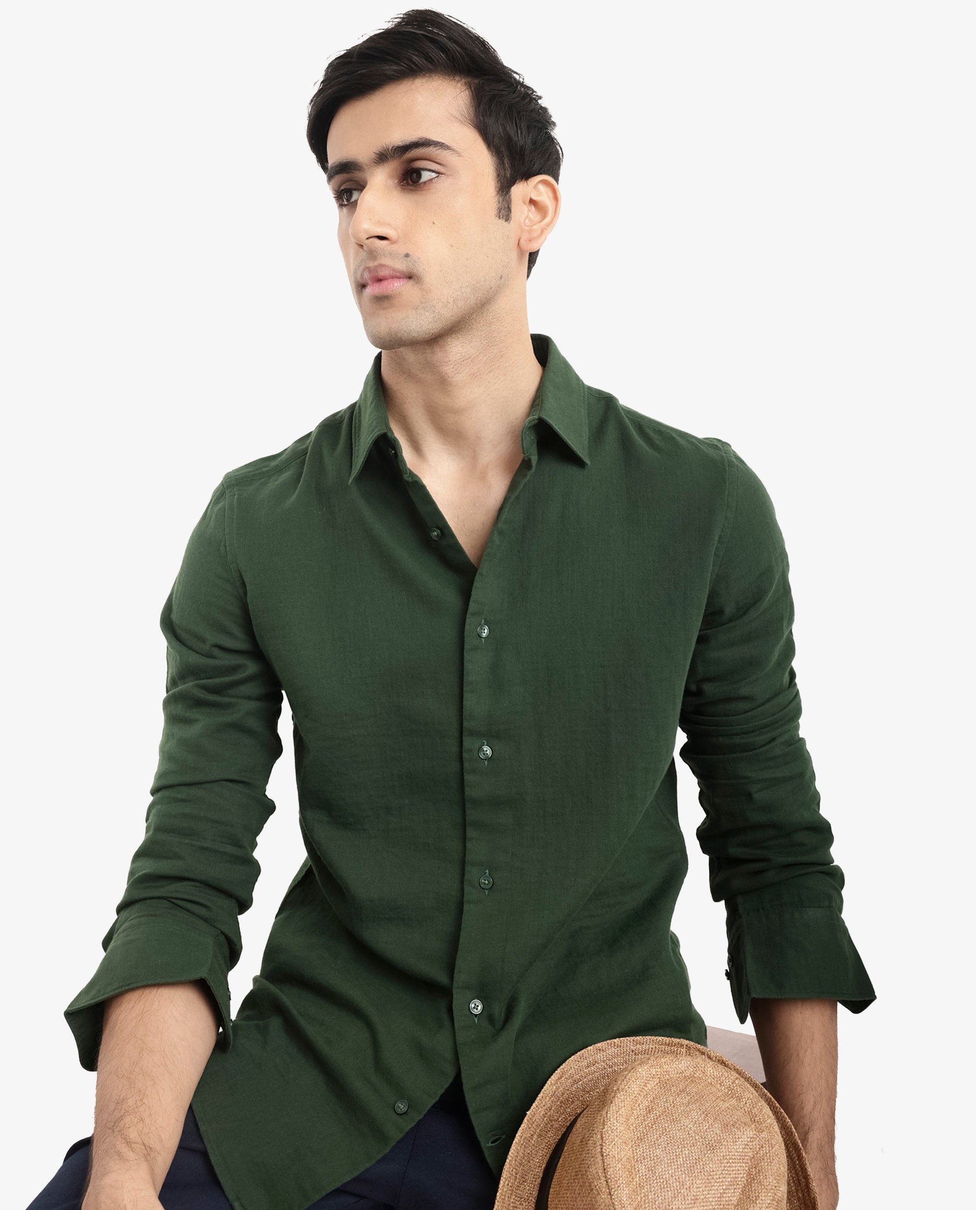 Rare Rabbit  Men's Layerr-2 Olive Cotton Fabric Full Sleeve Regular Fit Solid Shirt