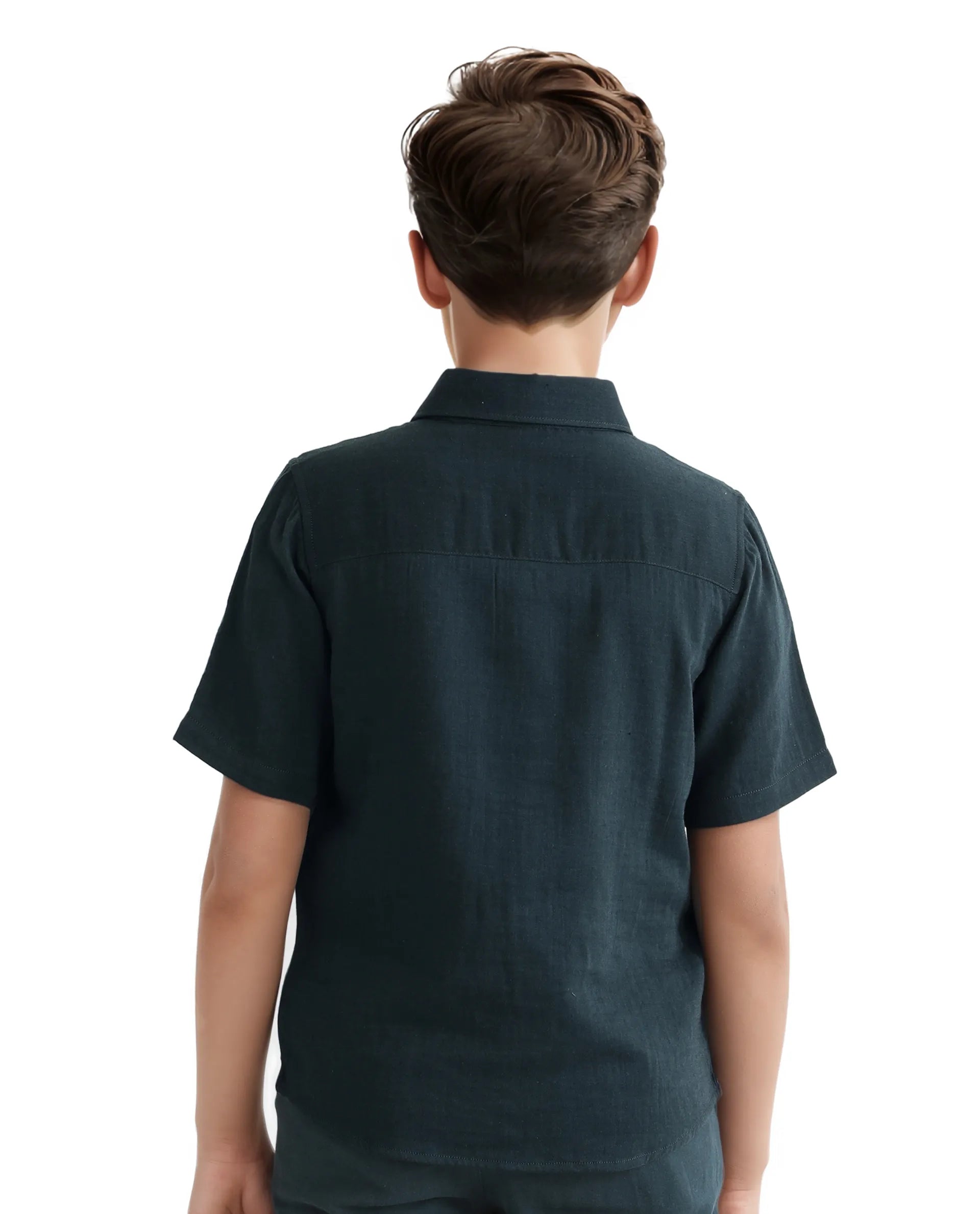 Rare Ones Kids Layerr Hs-K Teal Cotton Short Sleeve Spread Collar Solid Shirt