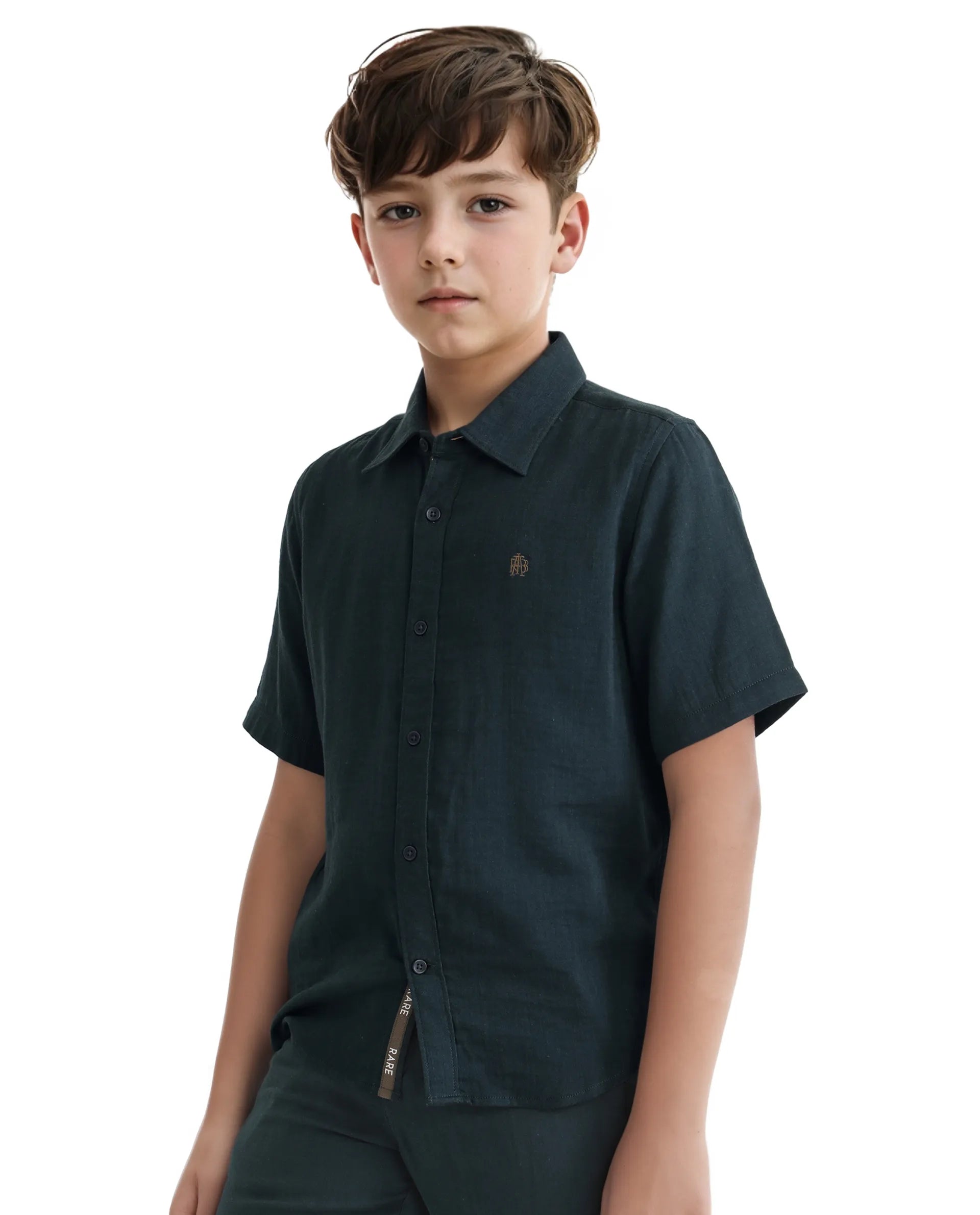 Rare Ones Kids Layerr Hs-K Teal Cotton Short Sleeve Spread Collar Solid Shirt