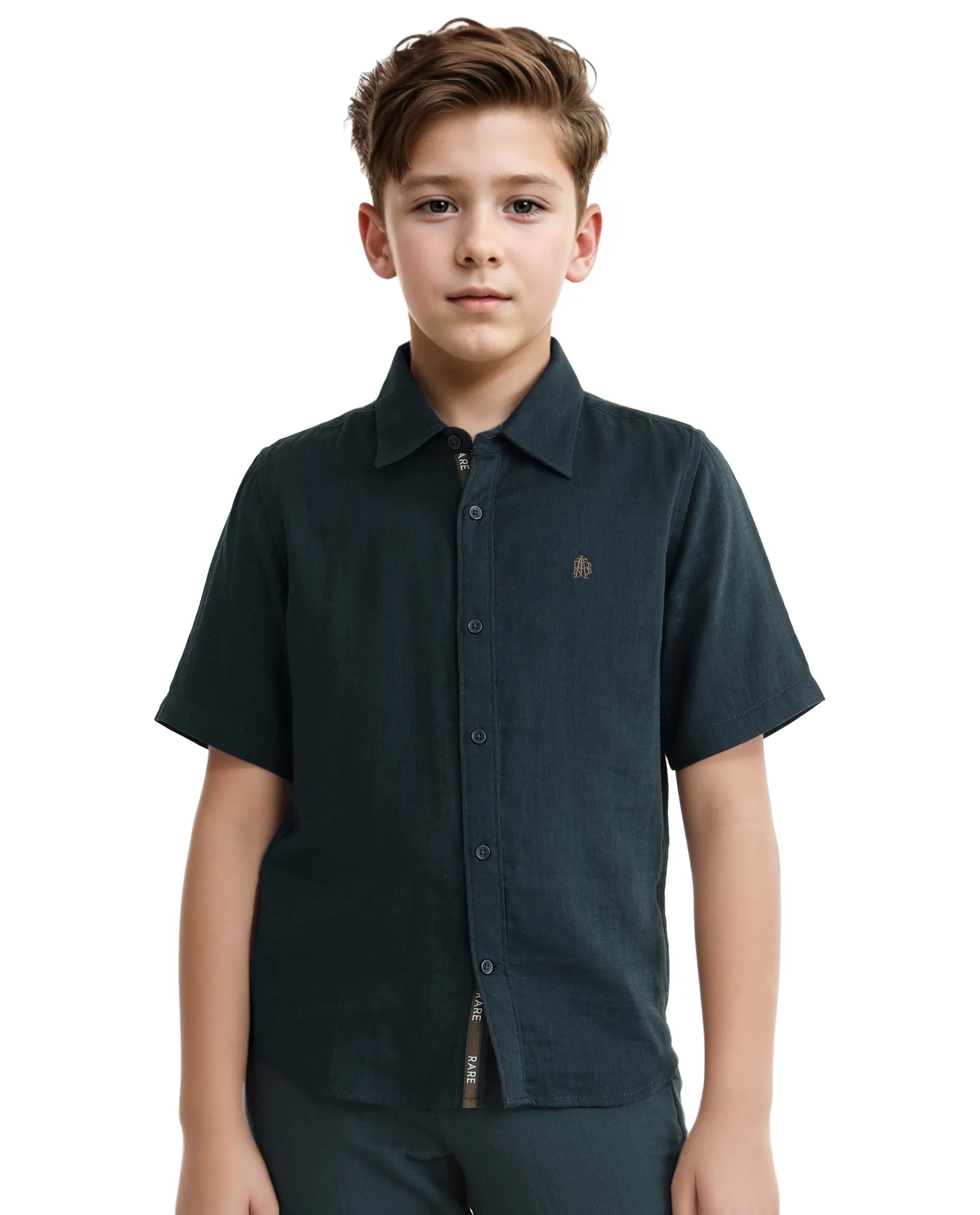 Rare Ones Kids Layerr Hs-K Teal Cotton Short Sleeve Spread Collar Solid Shirt