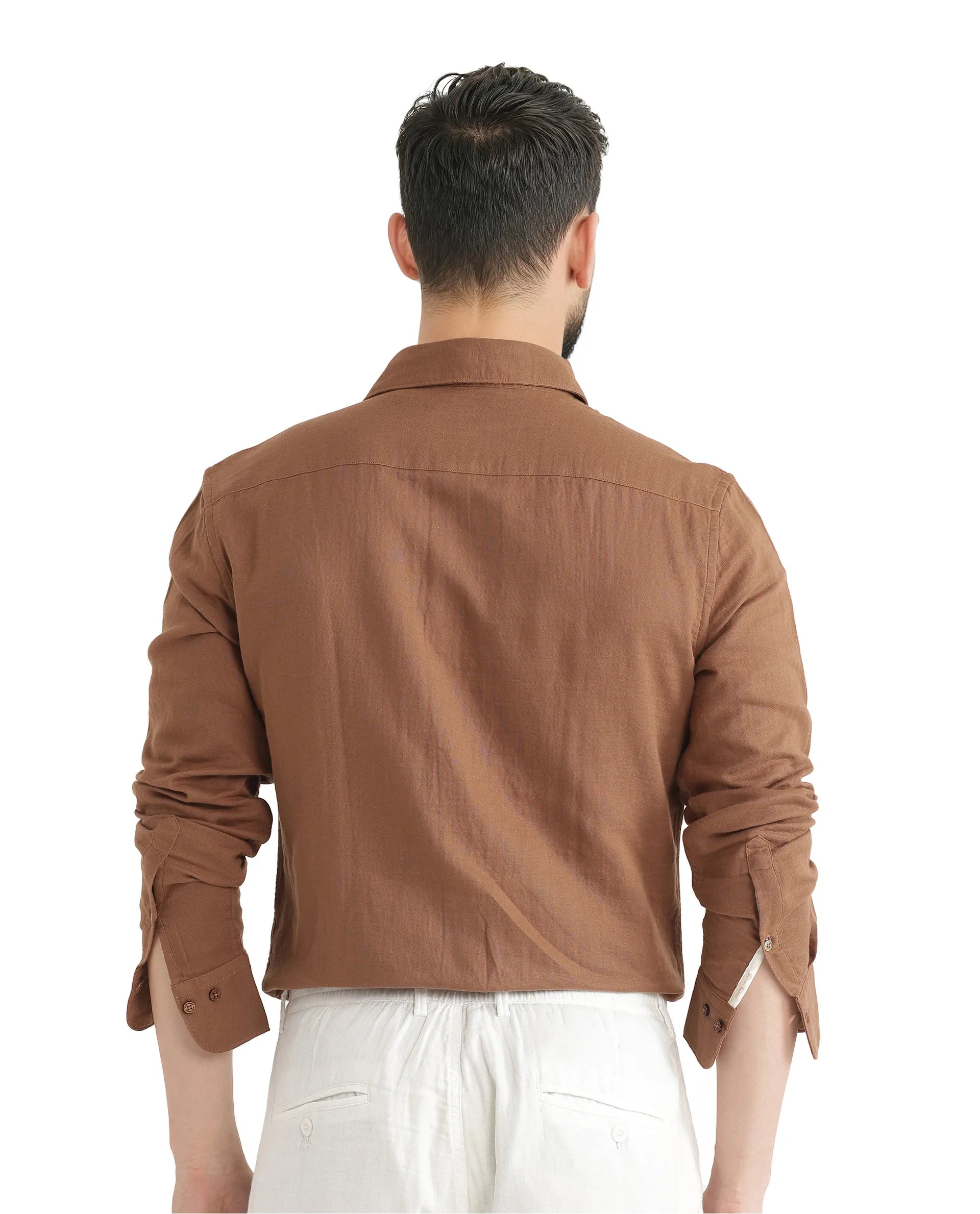 Rare Rabbit Men Layerr Ls-25 Brown Cotton Fabric Full Sleeve Collared Neck Button Closure Plain Shirt