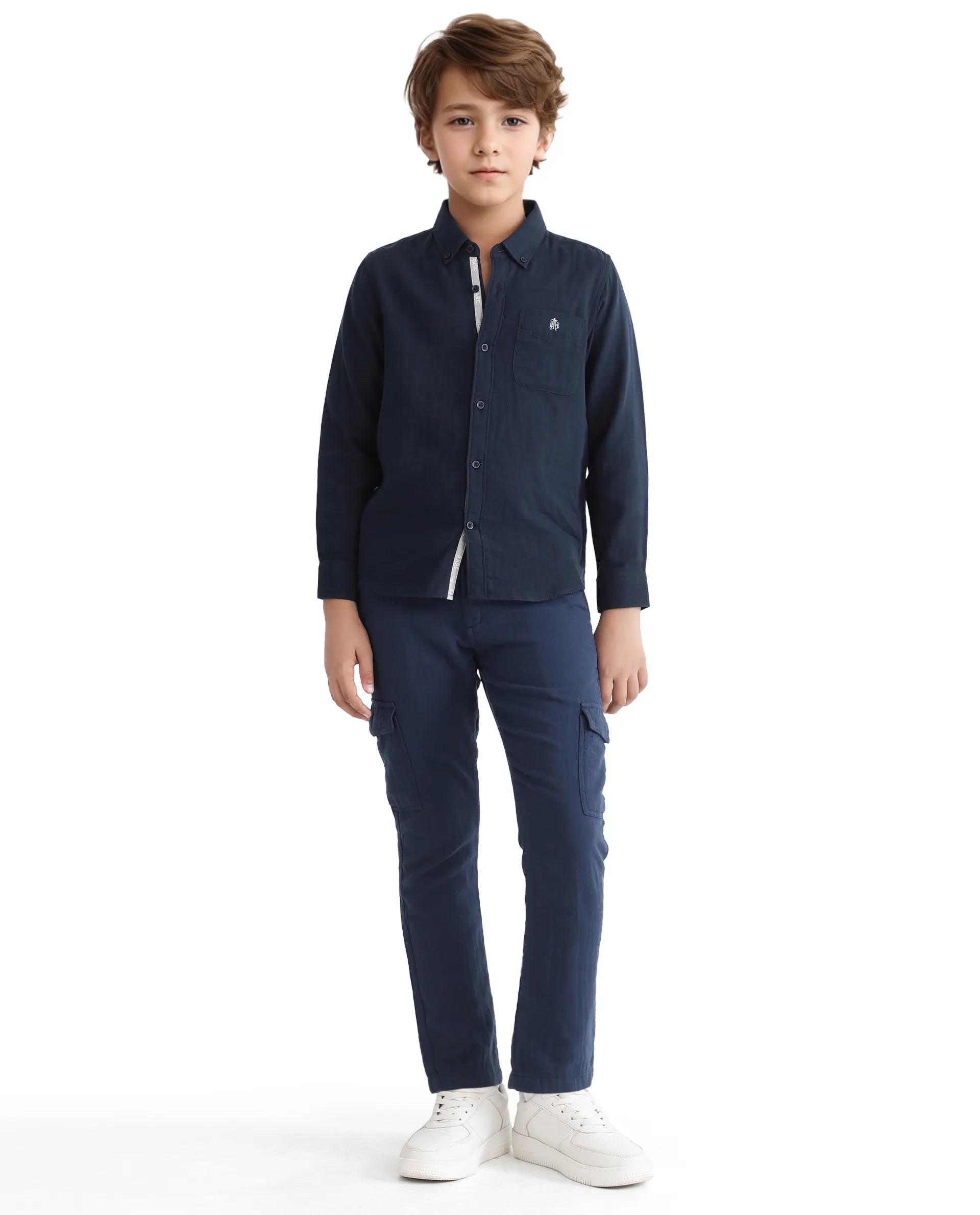 Rare Ones Kids Layerr Ls-K Navy Cotton Full Sleeve Spread Collar Solid Shirt