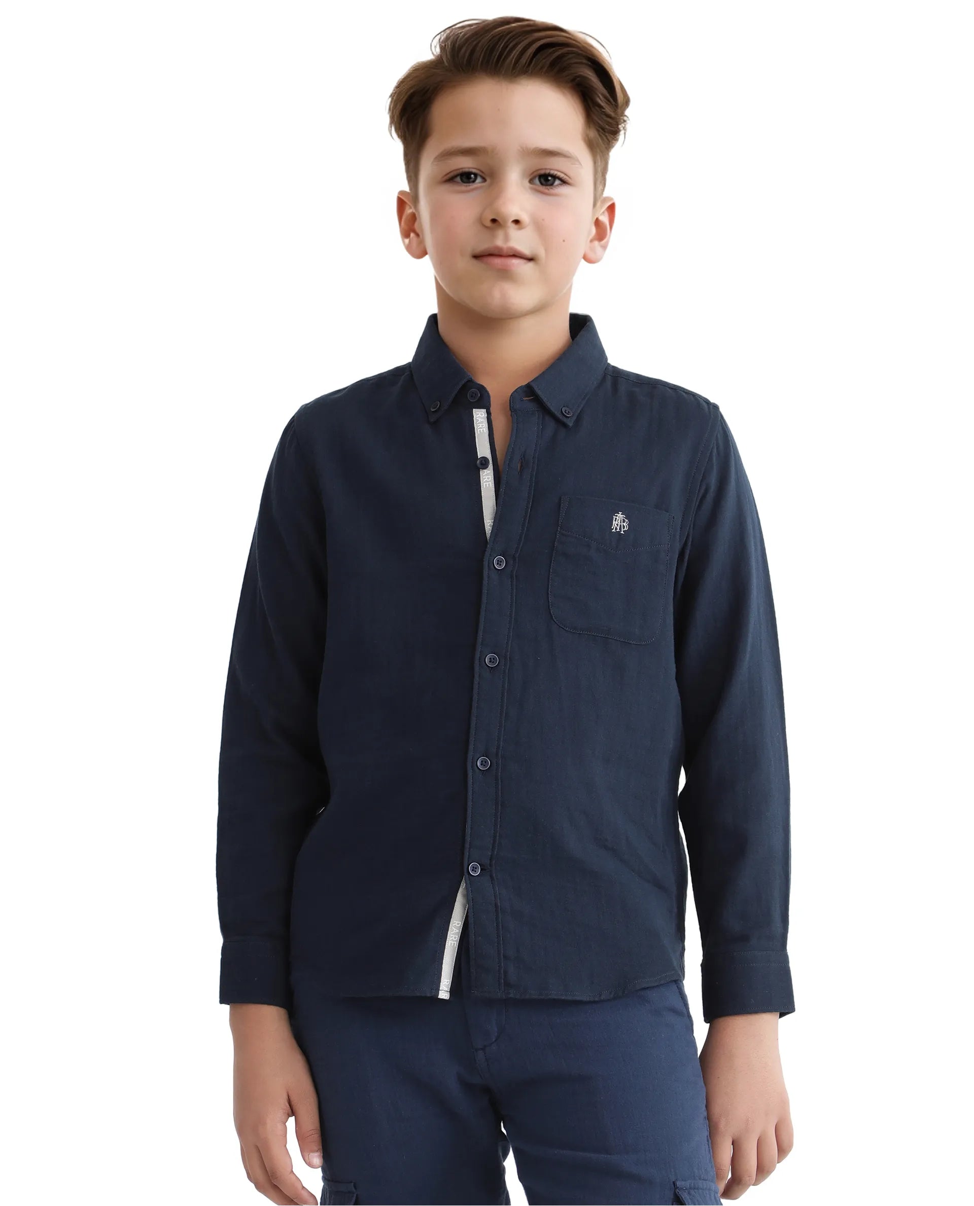 Rare Ones Kids Layerr Ls-K Navy Cotton Full Sleeve Spread Collar Solid Shirt