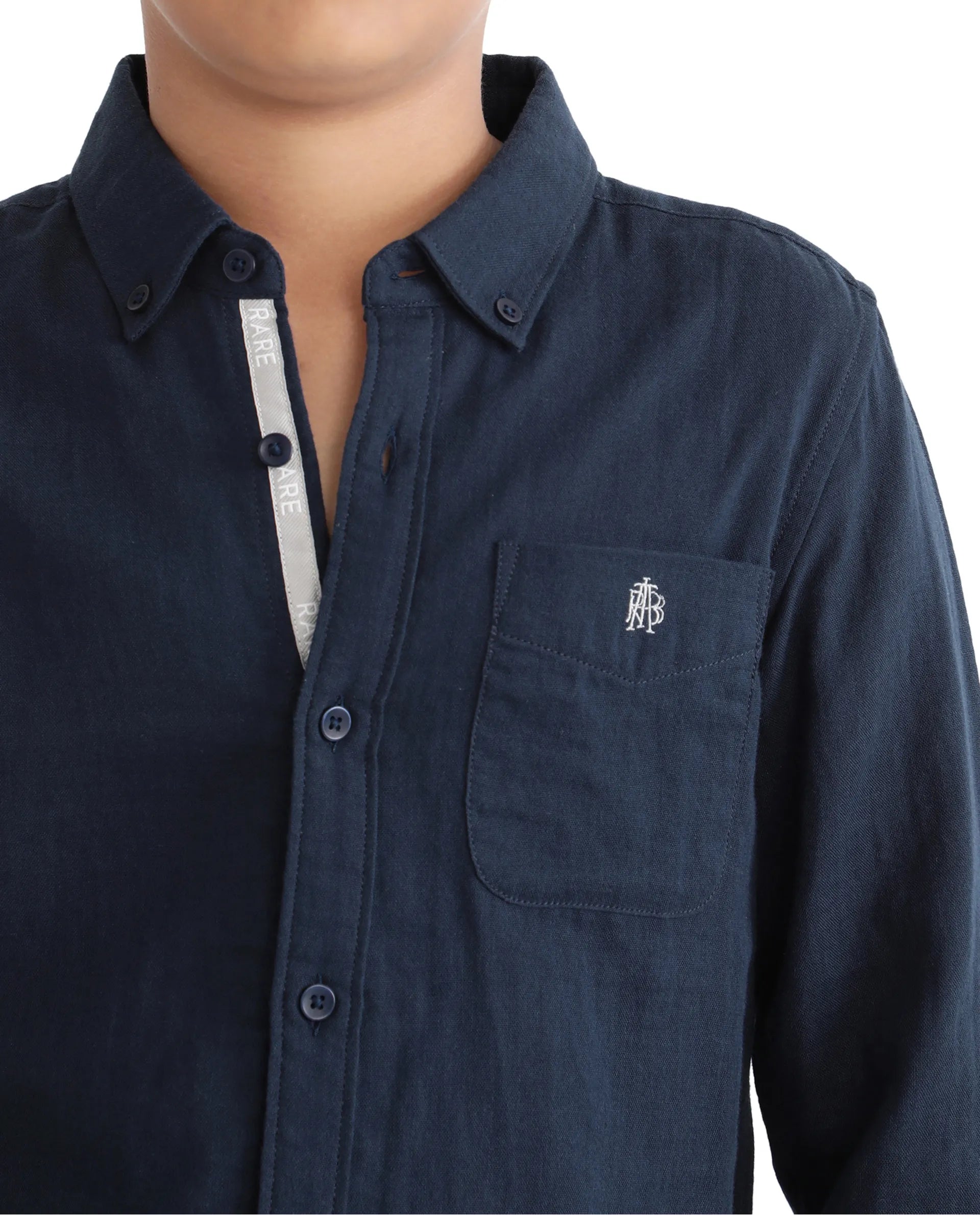 Rare Ones Kids Layerr Ls-K Navy Cotton Full Sleeve Spread Collar Solid Shirt