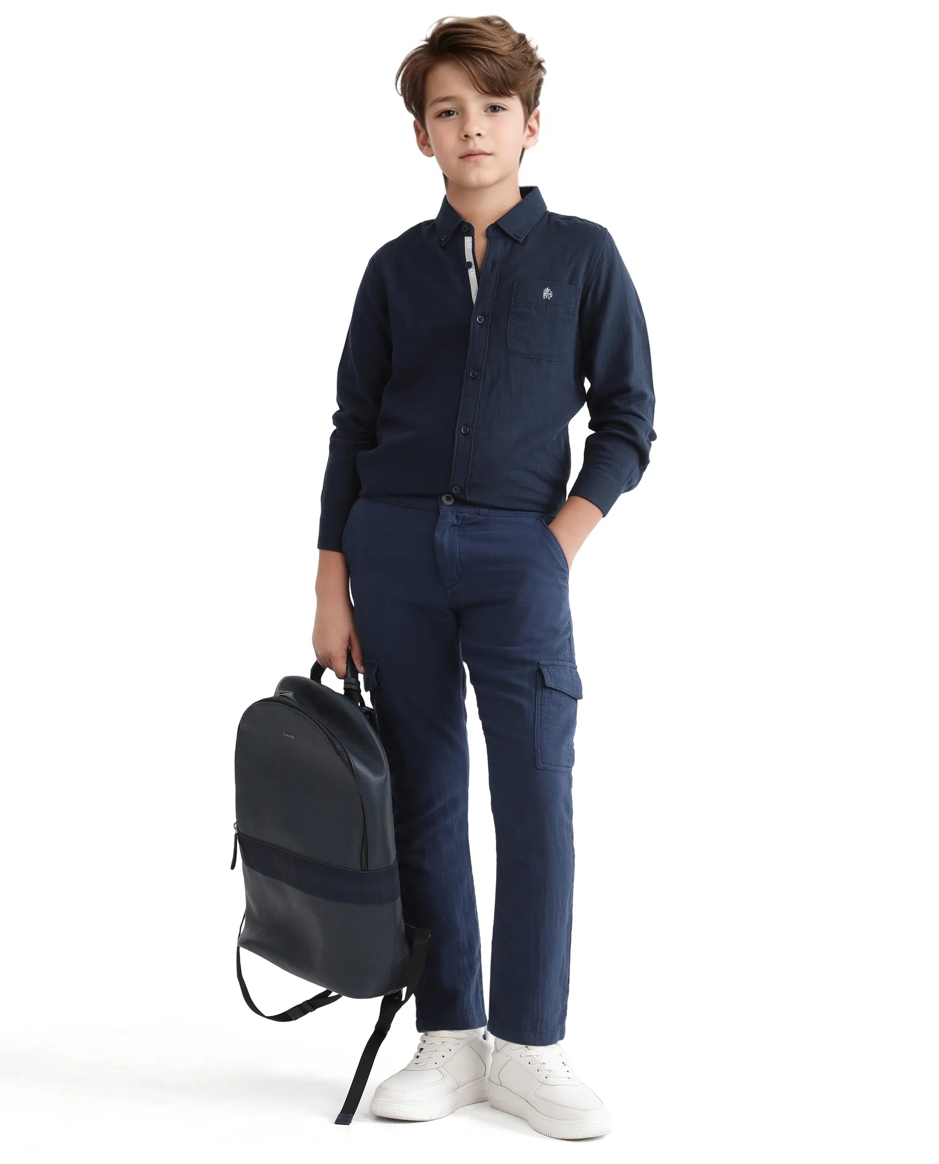 Rare Ones Kids Layerr Ls-K Navy Cotton Full Sleeve Spread Collar Solid Shirt