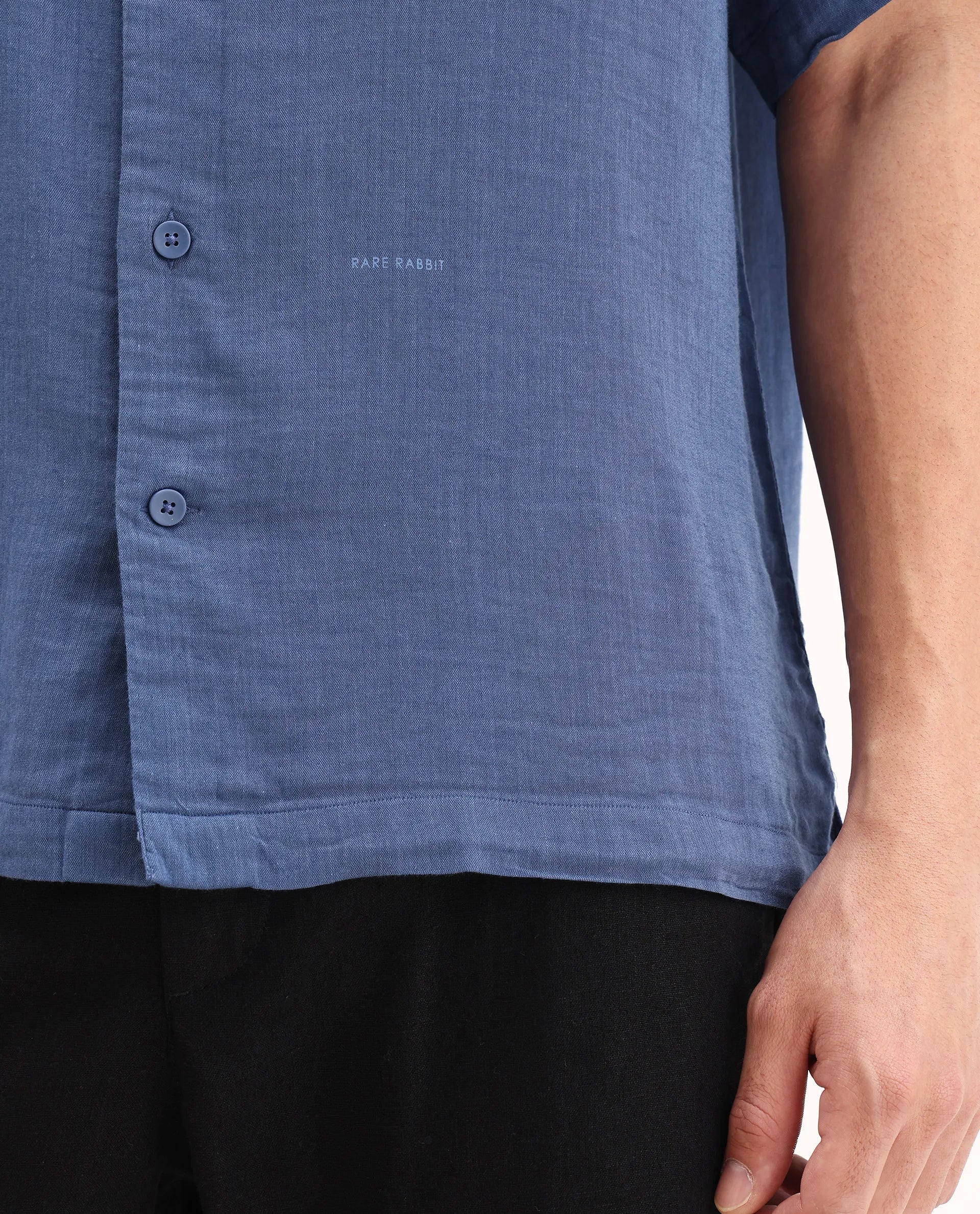 Rare Rabbit Men's Layerr Ss-25 Dark Blue Cotton Blend Plain Boxy Fit Full Sleeve Collared Shirt