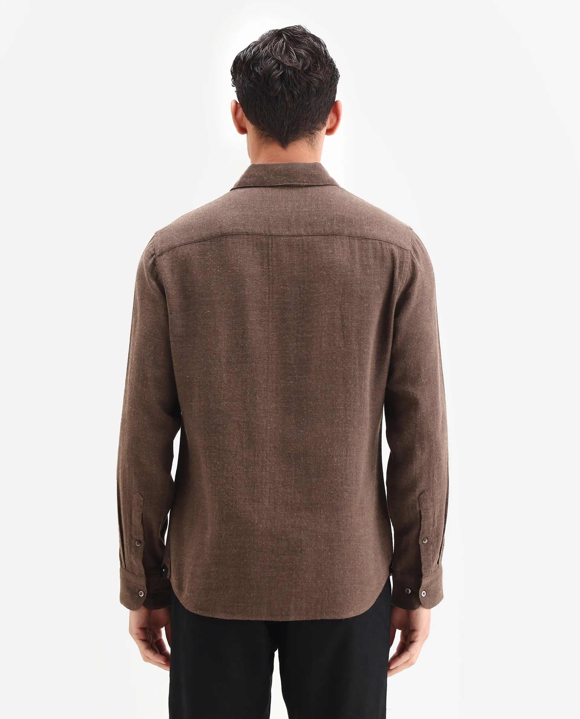 Rare Rabbit Men's Layt Dark Brown Cotton Blend Fabric Spread Collar Regular Fit Plain Shirt