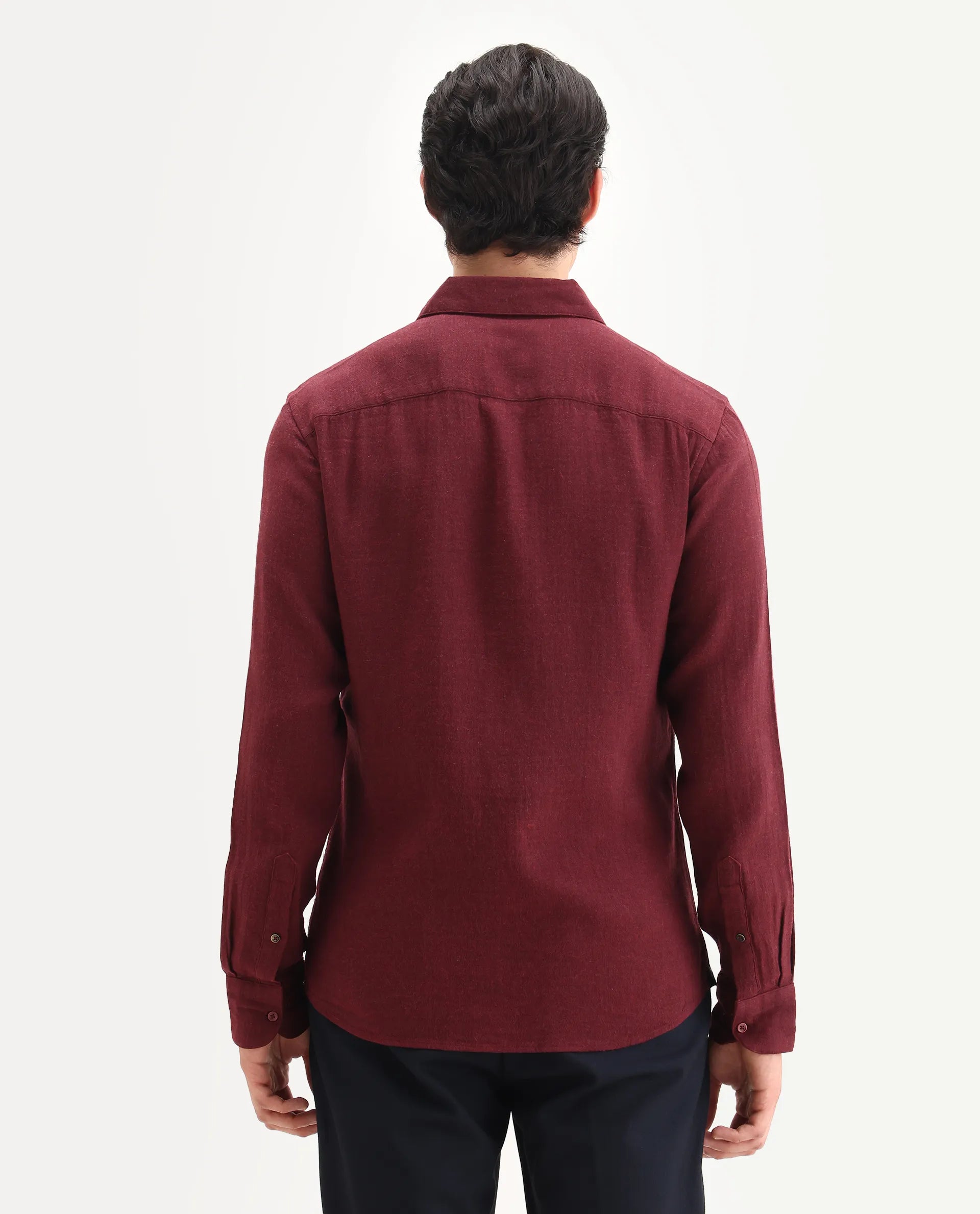 Rare Rabbit Men's Layt Red Cotton Blend Fabric Spread Collar Regular Fit Plain Shirt