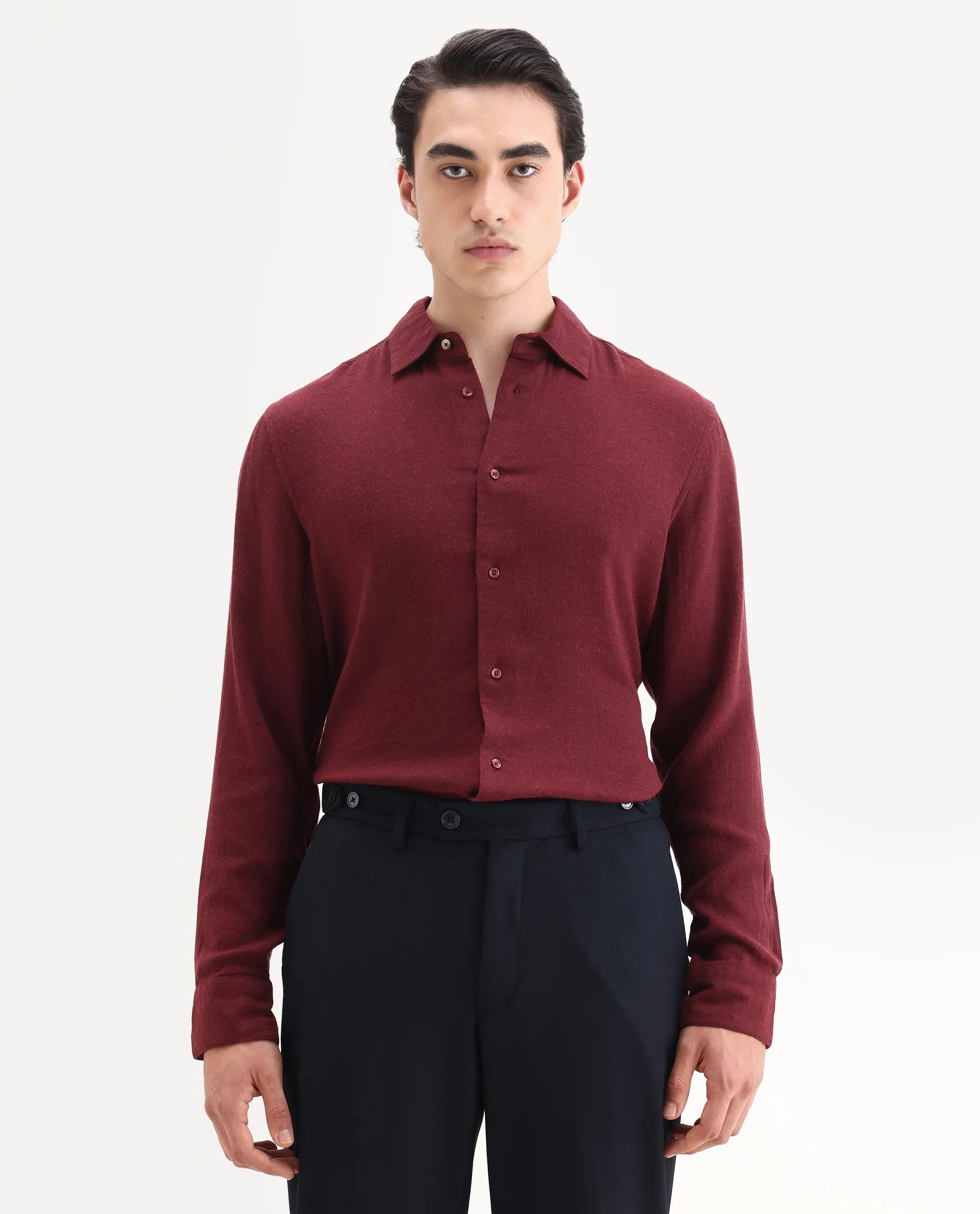 Rare Rabbit Men's Layt Red Cotton Blend Fabric Spread Collar Regular F