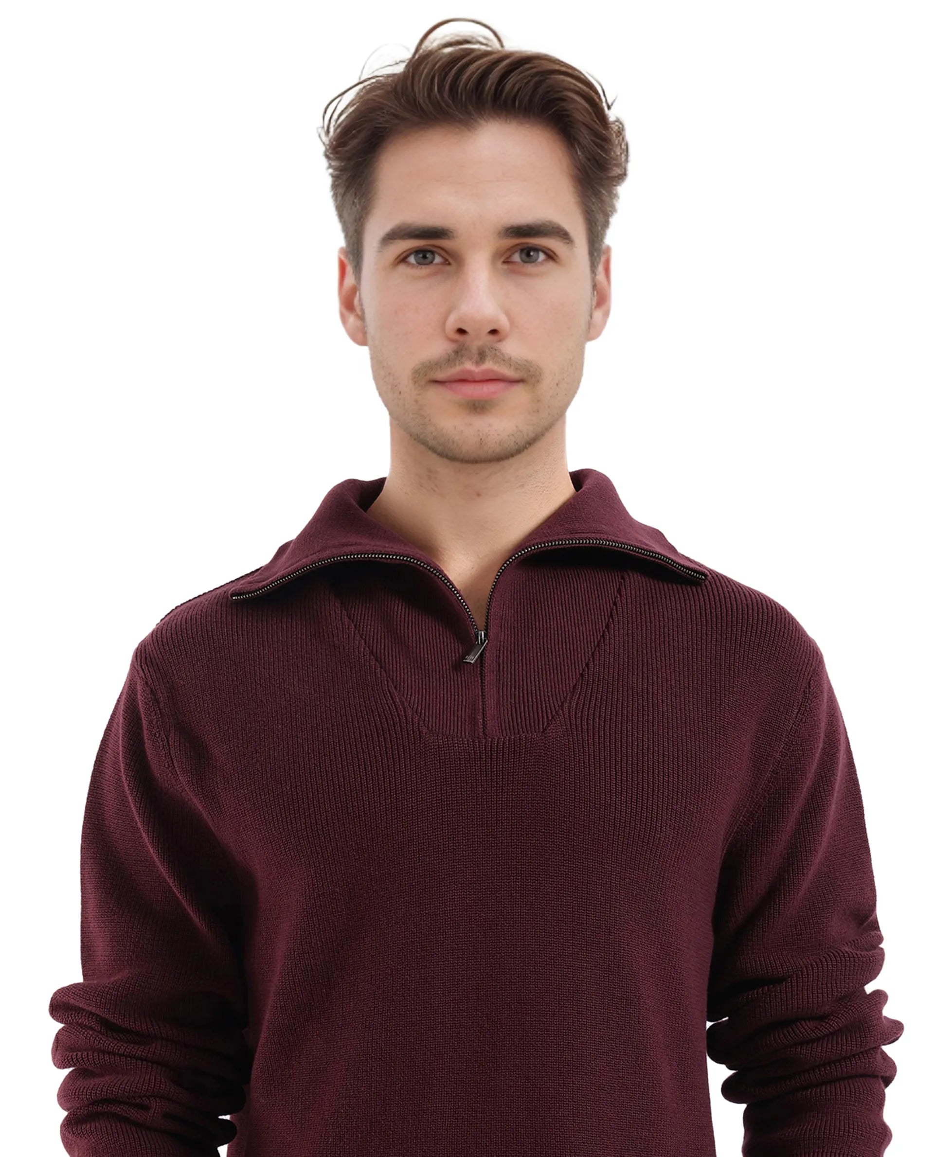 Rare Rabbit Men's Laz Brown Cotton Blend Full Sleeve Broad Collar Zipper Closure Regular Fit Solid Sweater