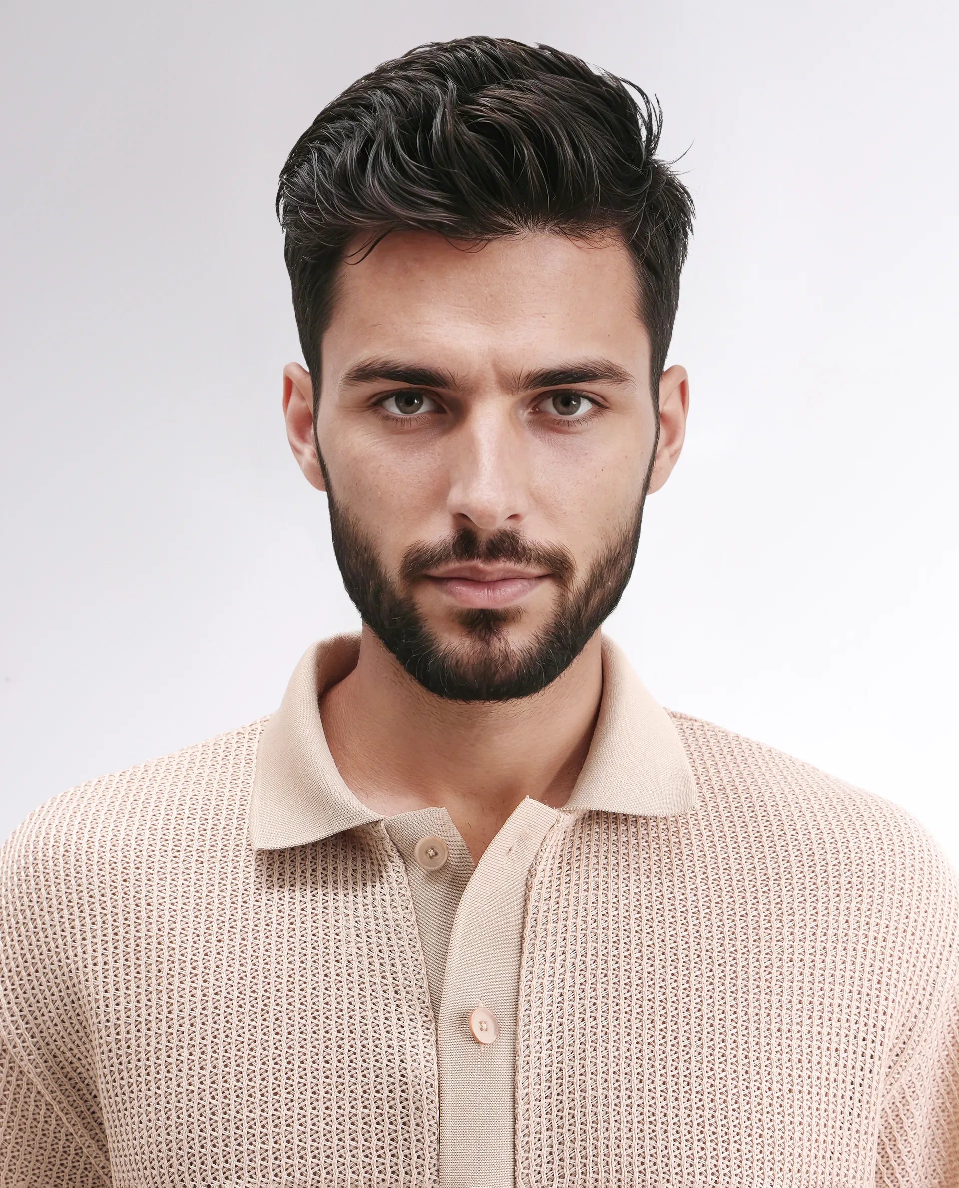 Rare Rabbit Men's Lbiza Beige Cotton Plain Regular Fit Half Sleeve Collared Shirt