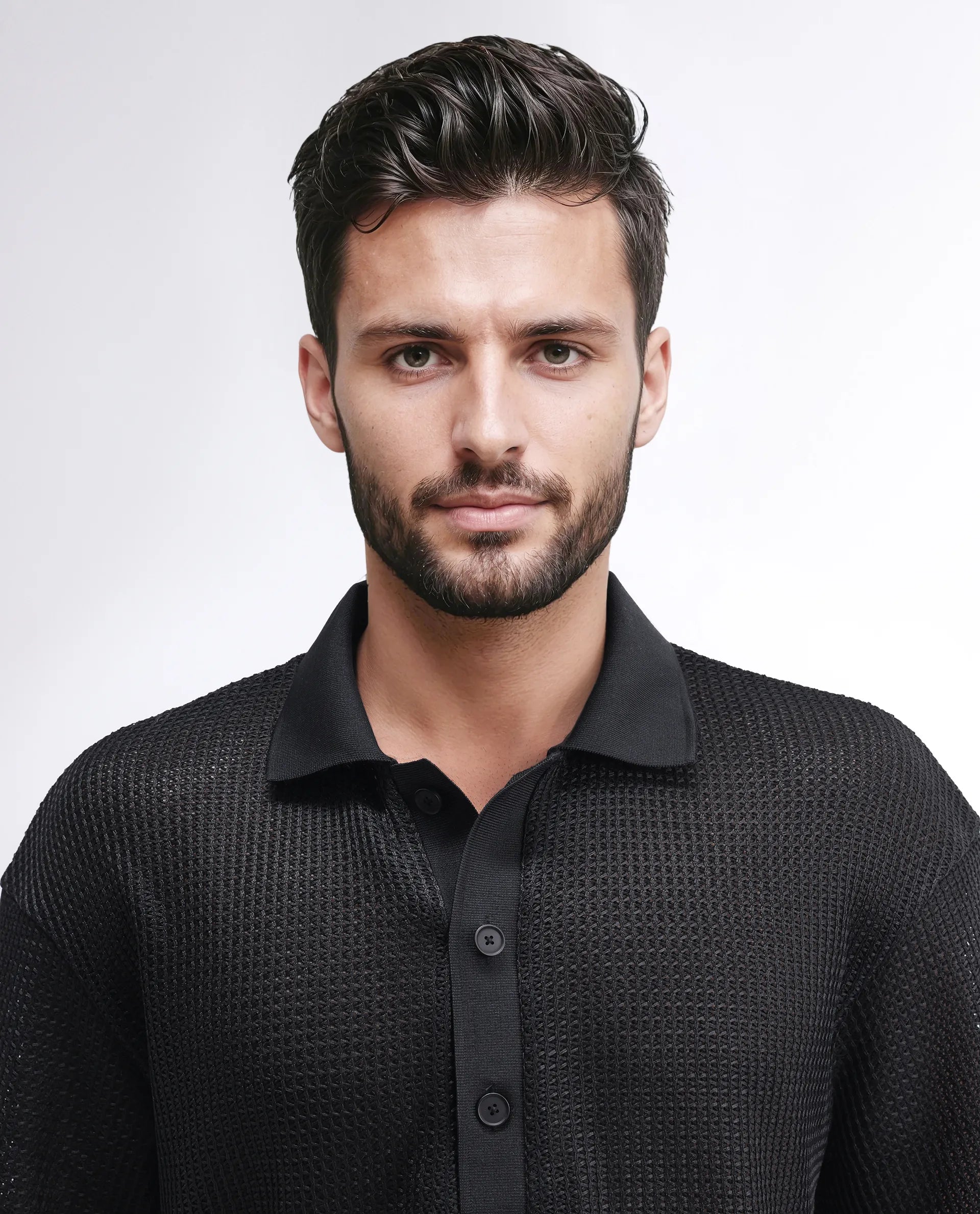 Rare Rabbit Men's Lbiza Black Cotton Plain Regular Fit Full Sleeve Collared Shirt