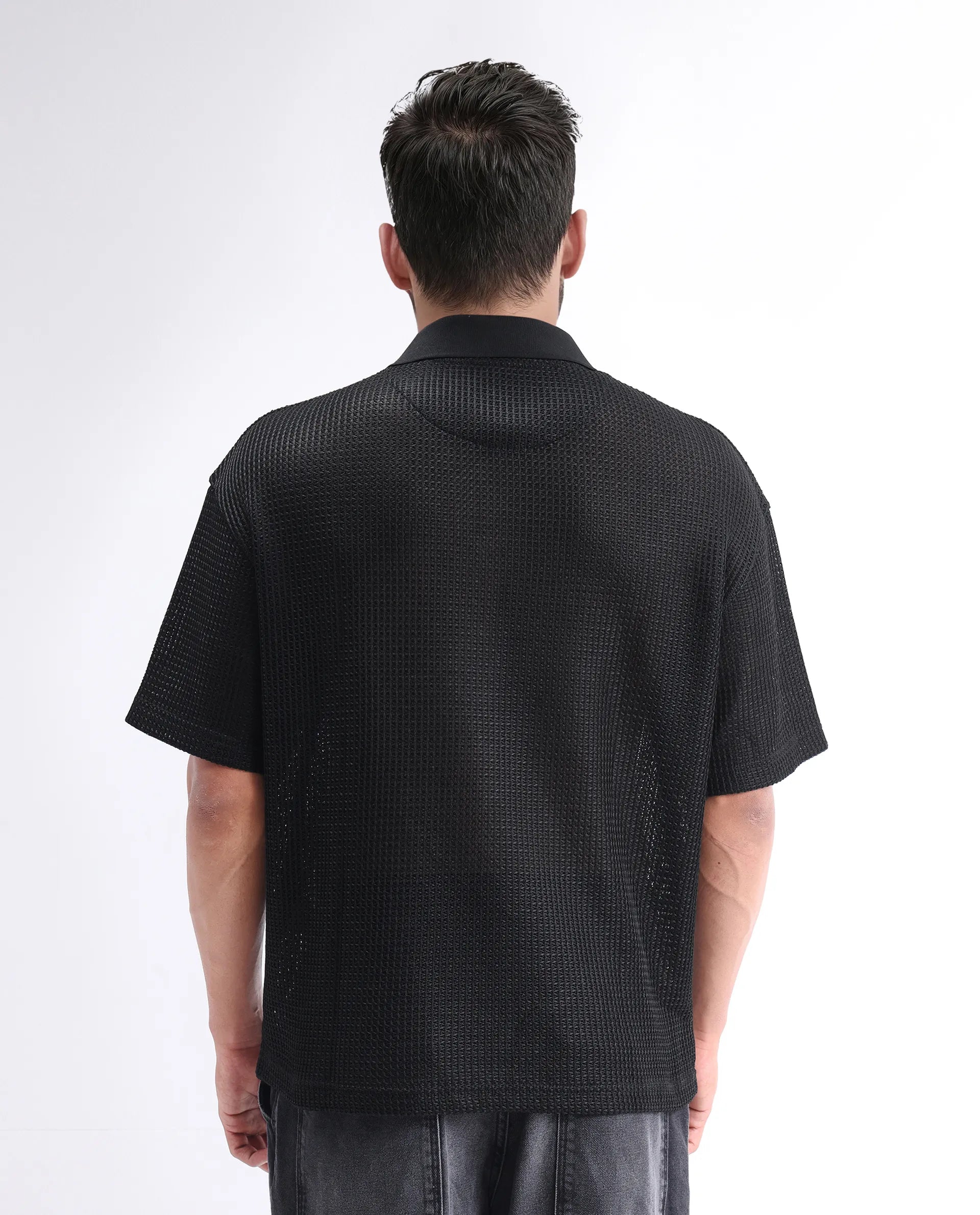 Rare Rabbit Men's Lbiza Black Cotton Plain Regular Fit Full Sleeve Collared Shirt