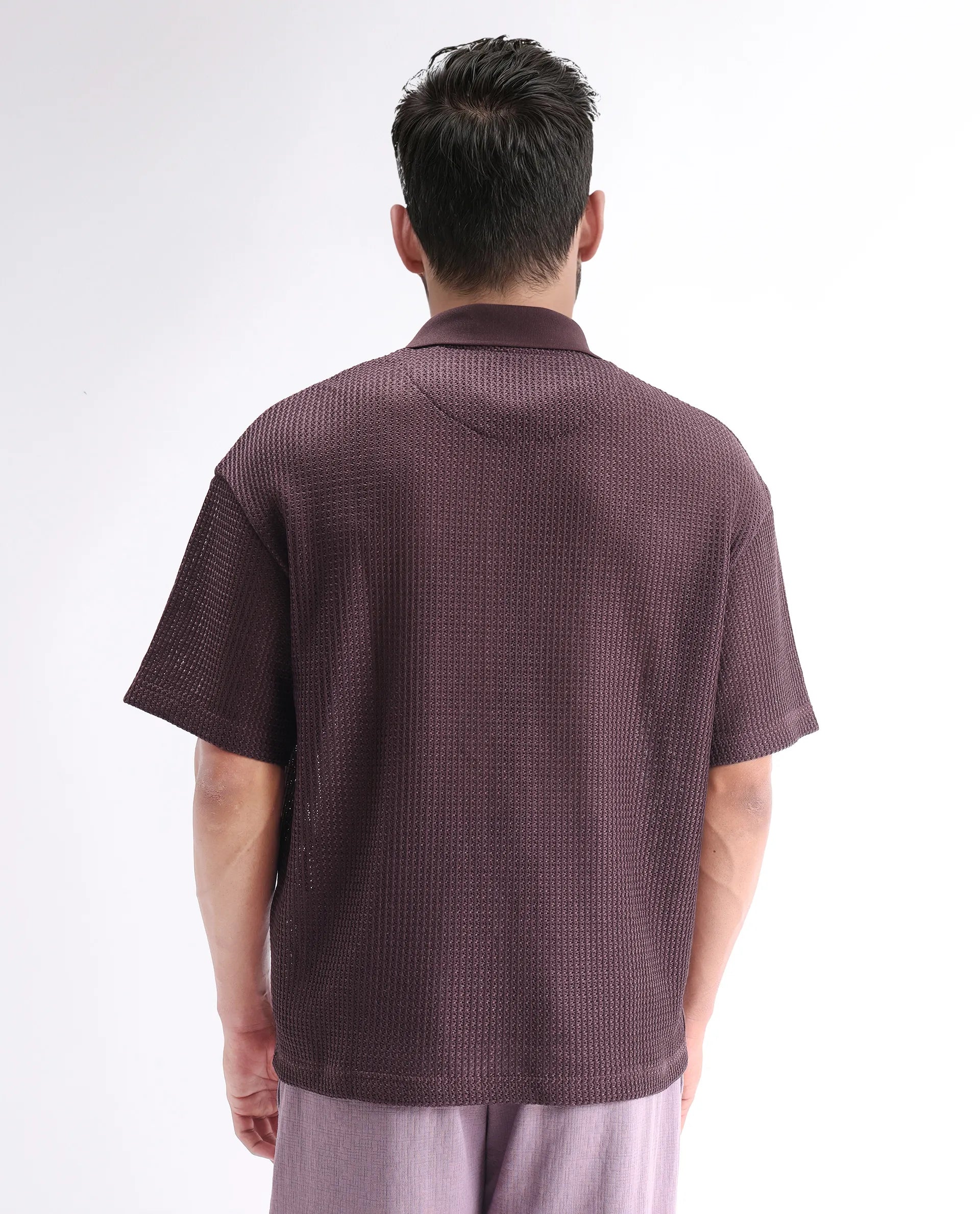 Rare Rabbit Men's Lbiza Maroon Cotton Plain Regular Fit Half Sleeve Collared Shirt