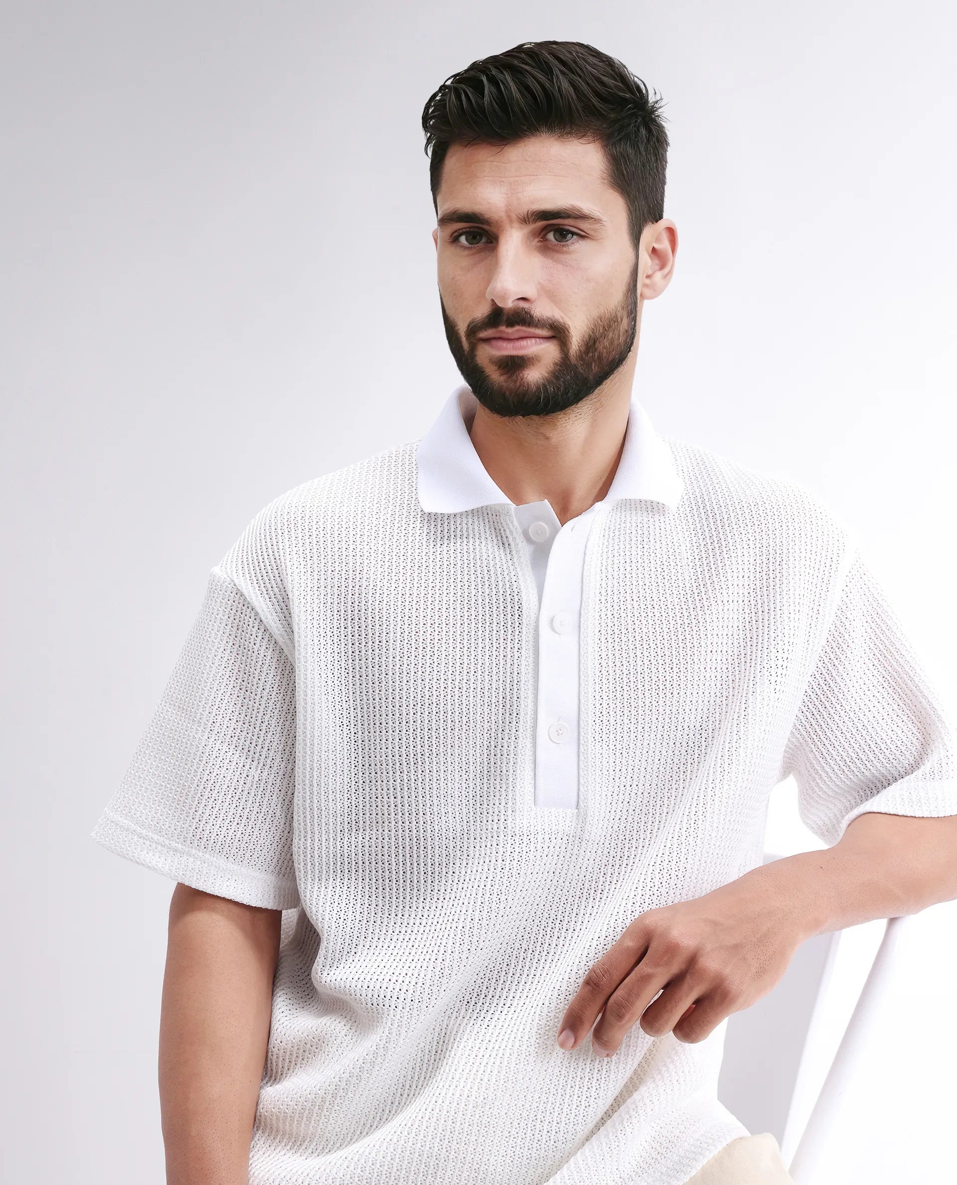 Rare Rabbit Men's Lbiza White Cotton Plain Regular Fit Half Sleeve Collared Shirt