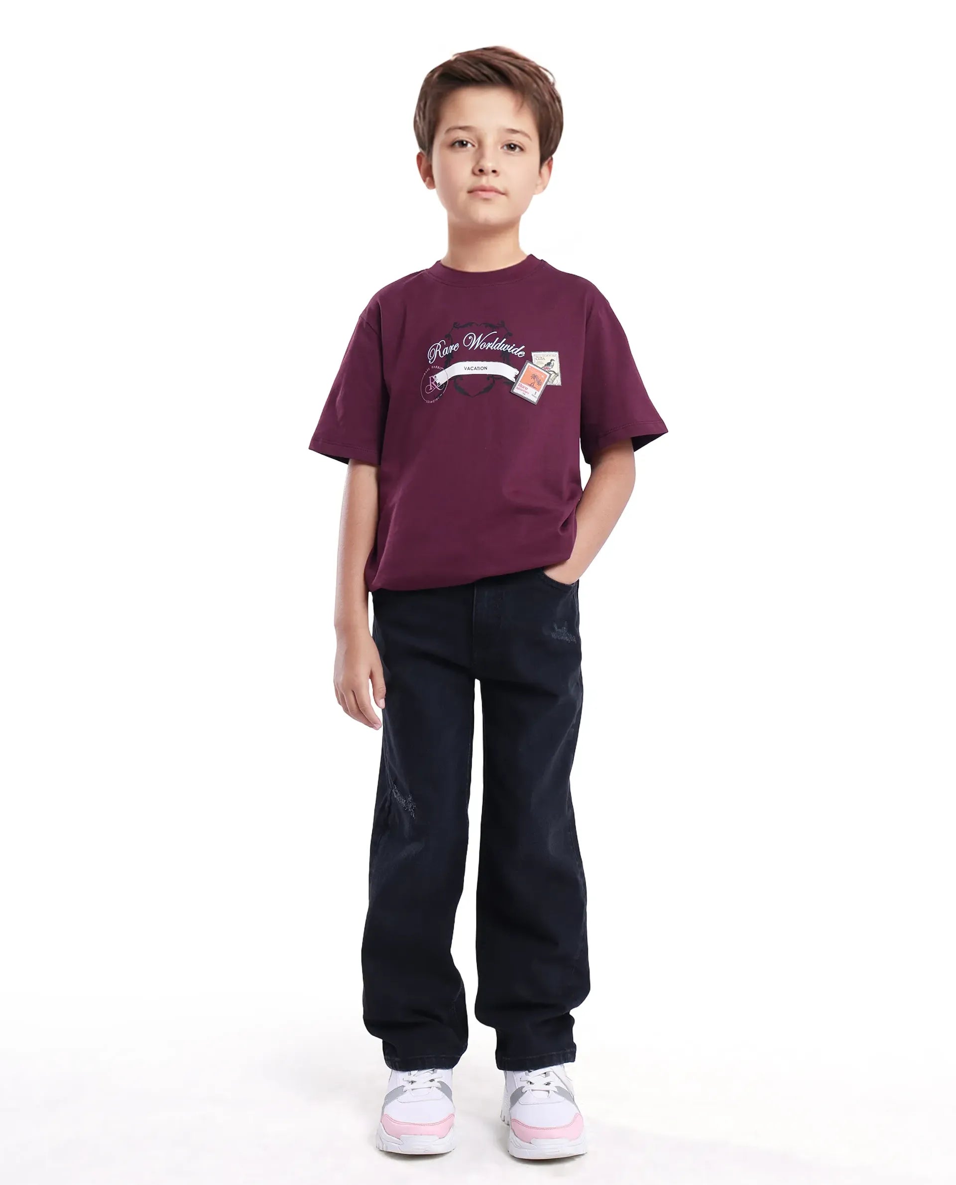 Rare Ones Kids Lea Black Cotton Solid Button And Zip Closure Wide Leg Fit Jeans