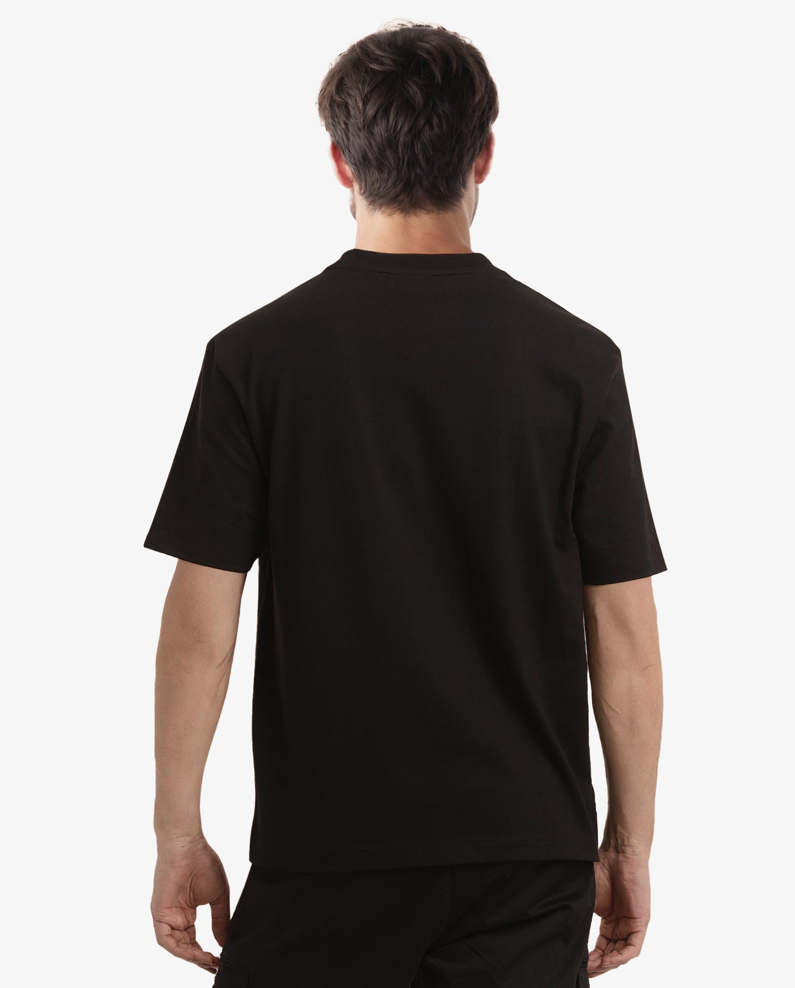 Rare Rabbit Men Lea Black Cotton Fabric Short Sleeve Crew Neck Oversized Fit Graphic Flock Print T-Shirt