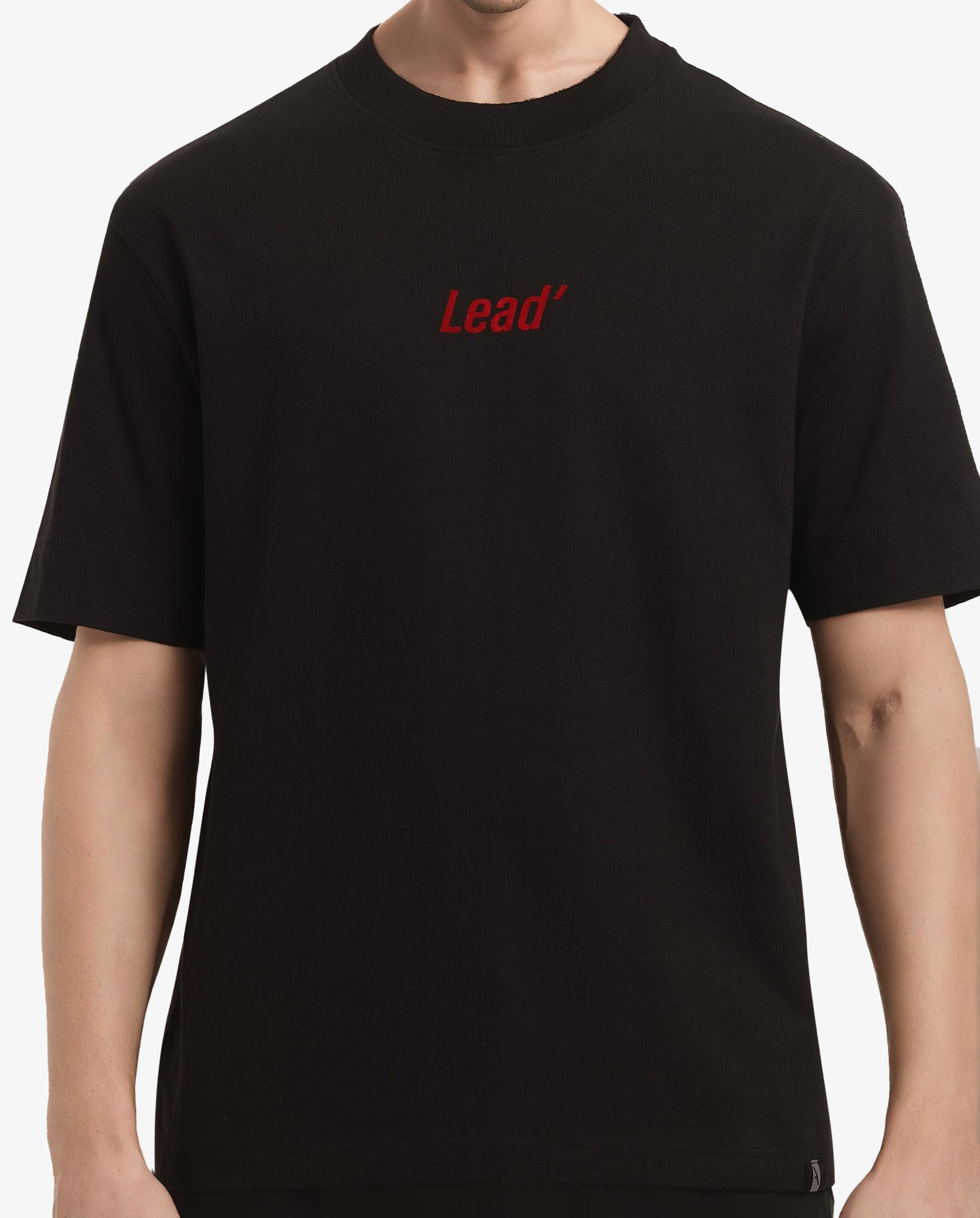 Rare Rabbit Men Lea Black Cotton Fabric Short Sleeve Crew Neck Oversized Fit Graphic Flock Print T-Shirt