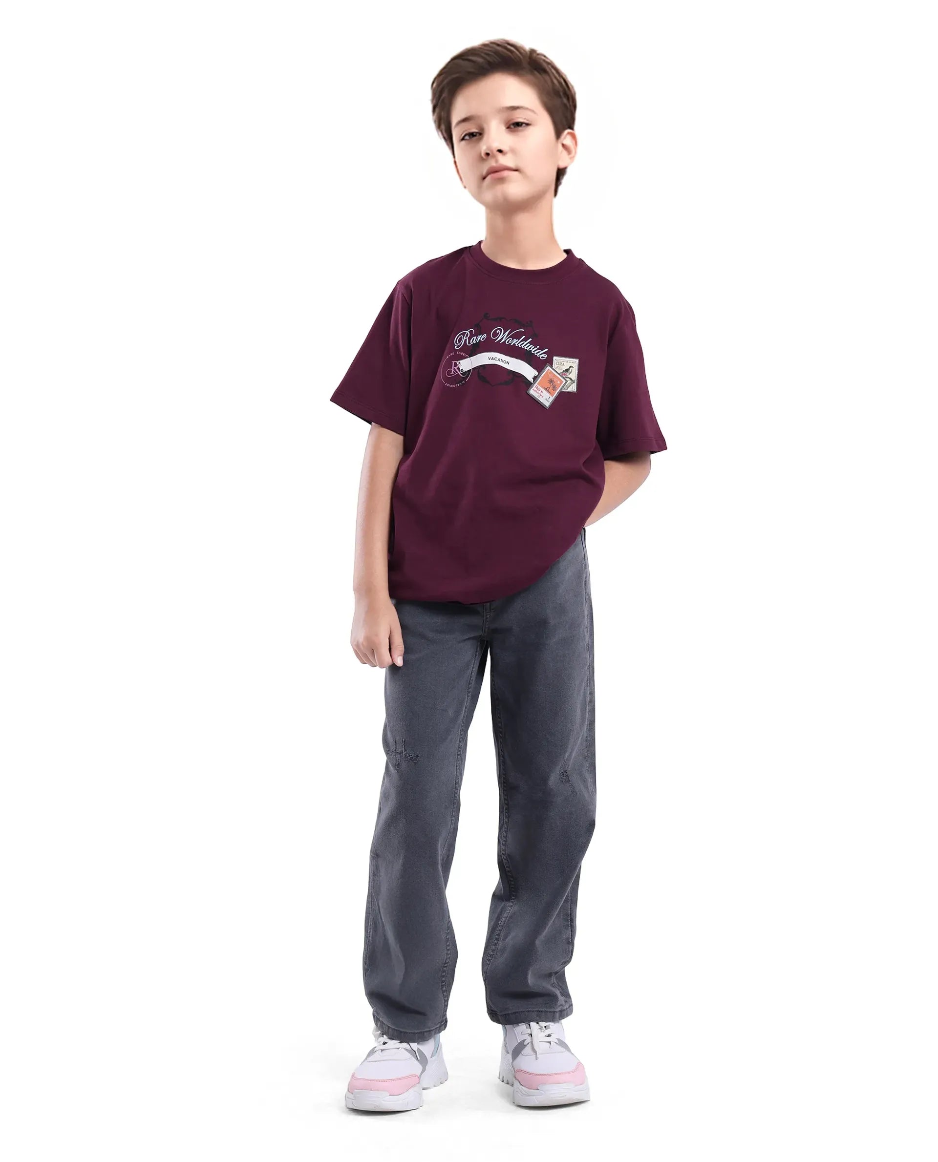 Rare Ones Kids Lea Grey Cotton Solid Button And Zip Closure Wide Leg Fit Jeans