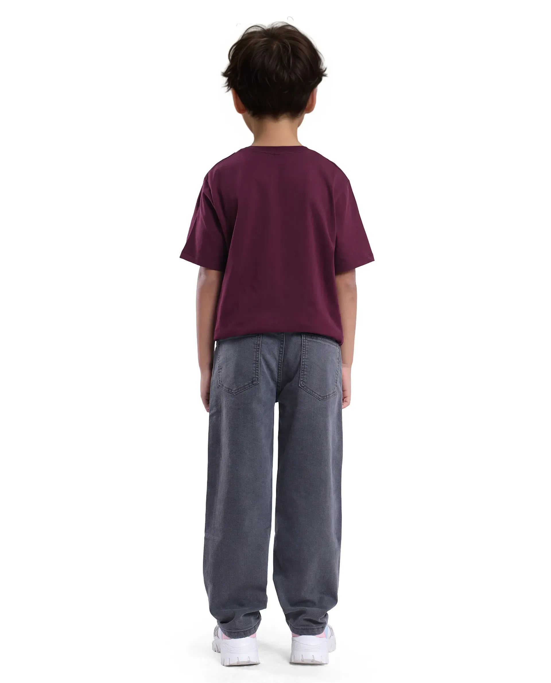 Rare Ones Kids Lea Grey Cotton Solid Button And Zip Closure Wide Leg Fit Jeans