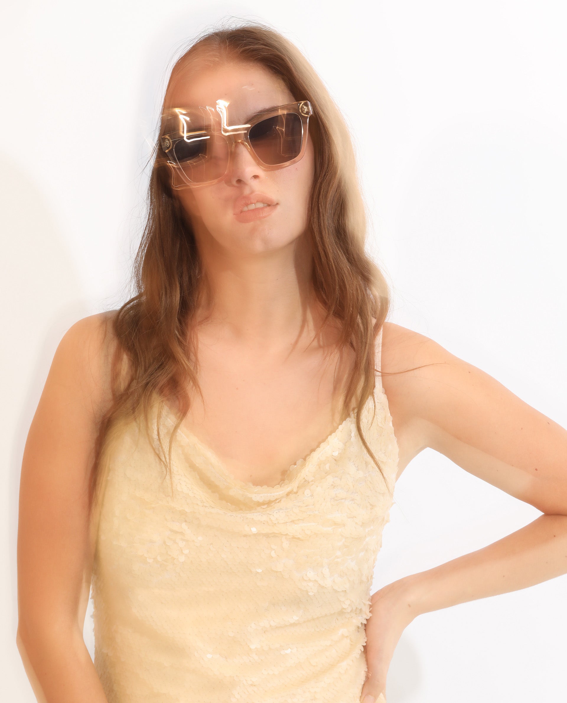 Rareism Women Leah Sheen Off White Polyester Fabric Sleeveless Shoulder Straps Regular Fit Sequined Knee Length Empire Dress