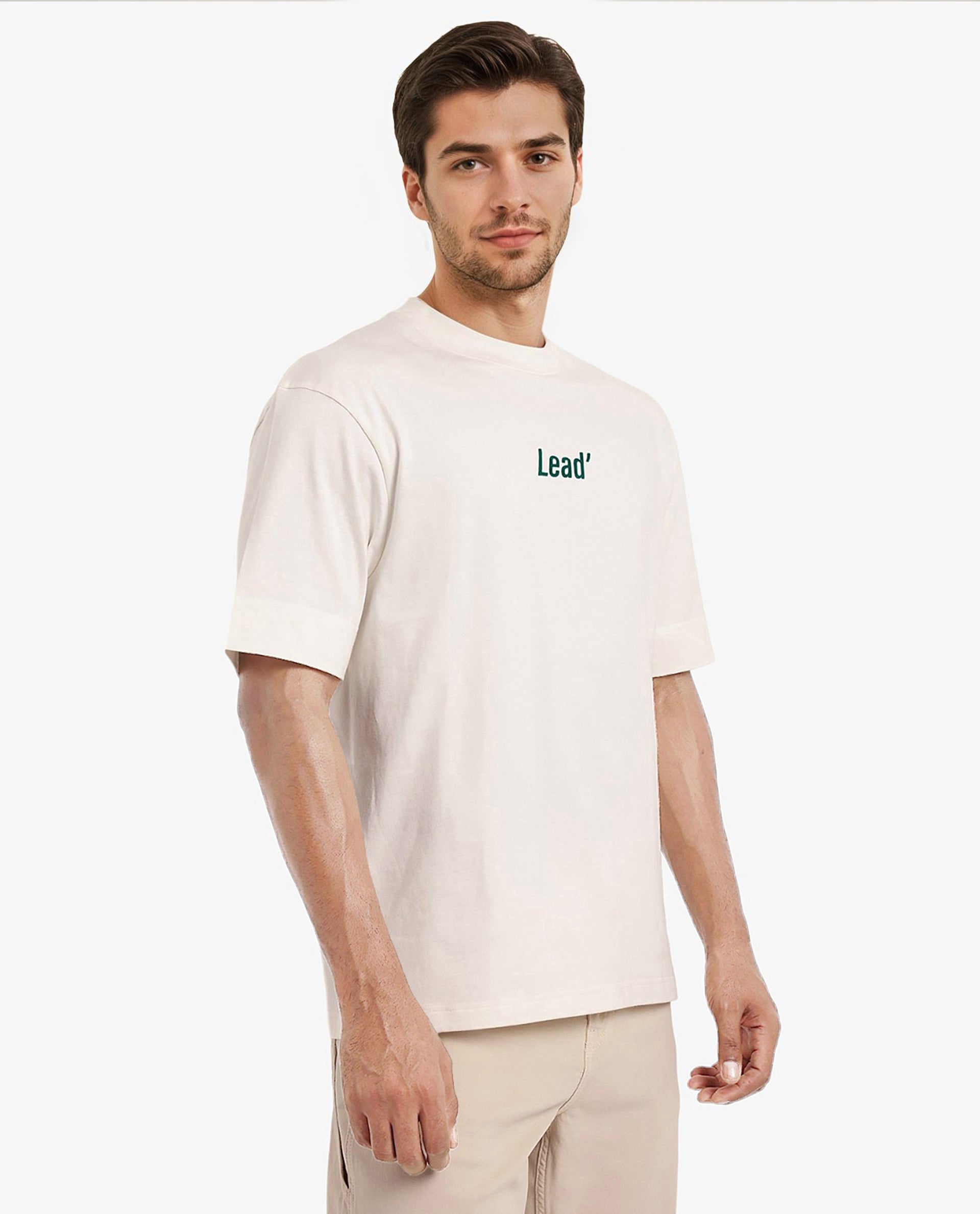 Rare Rabbit Men Lea Off White Cotton Fabric Short Sleeve Crew Neck Oversized Fit Graphic Flock Print T-Shirt