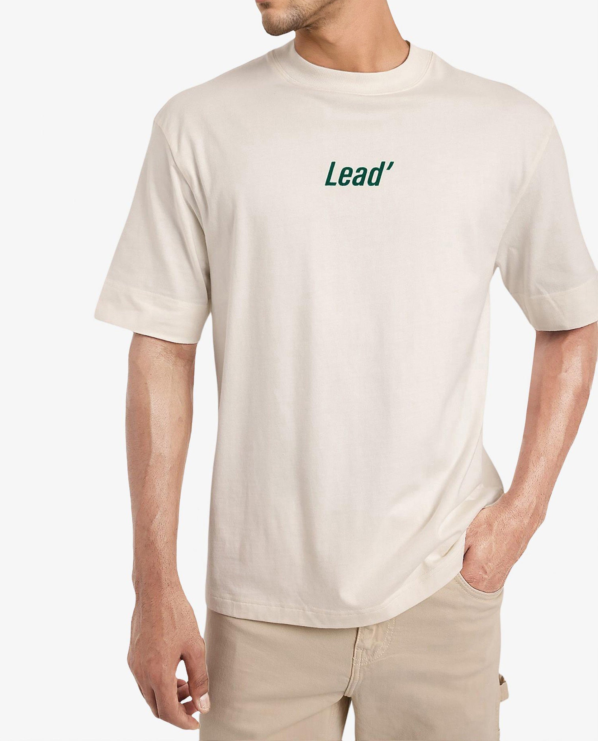 Rare Rabbit Men Lea Off White Cotton Fabric Short Sleeve Crew Neck Oversized Fit Graphic Flock Print T-Shirt