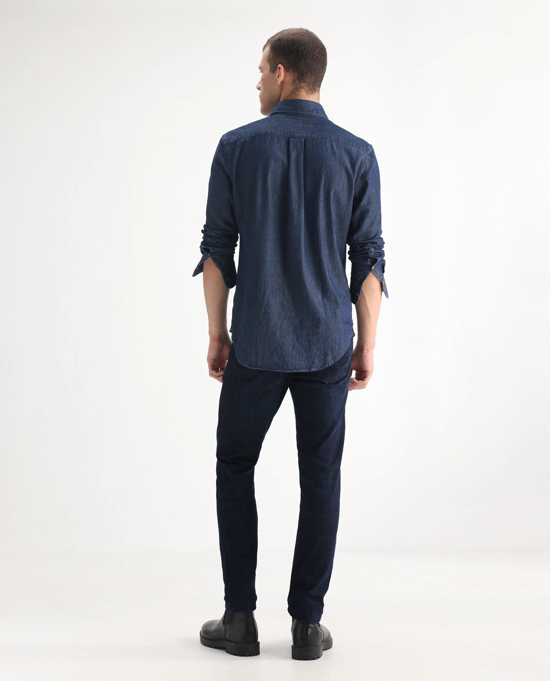 Rare Rabbit Men's Ledo Dark Navy Cotton Blend Plain Hawk Slim Fit Jeans