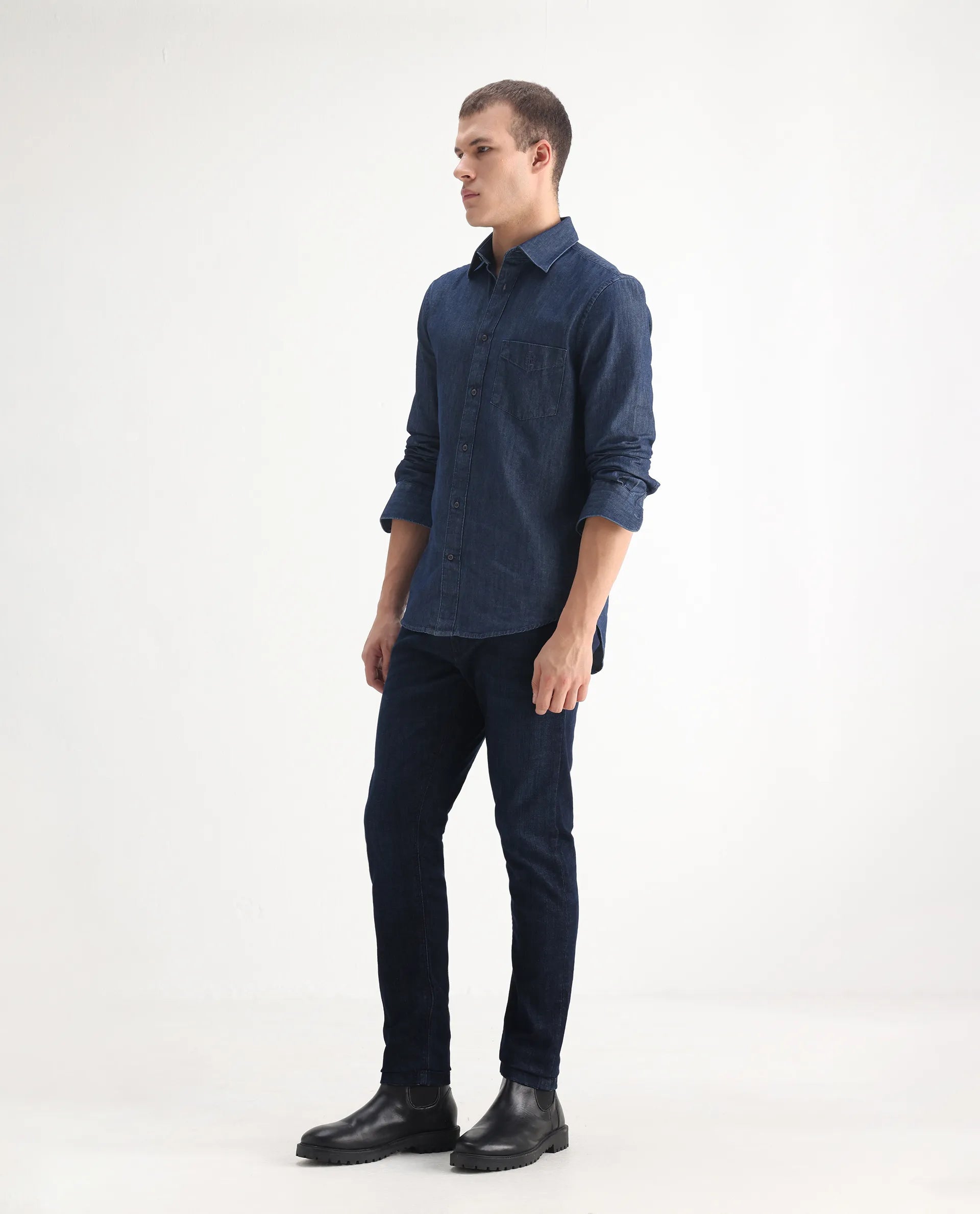 Rare Rabbit Men's Ledo Dark Navy Cotton Blend Plain Hawk Slim Fit Jeans