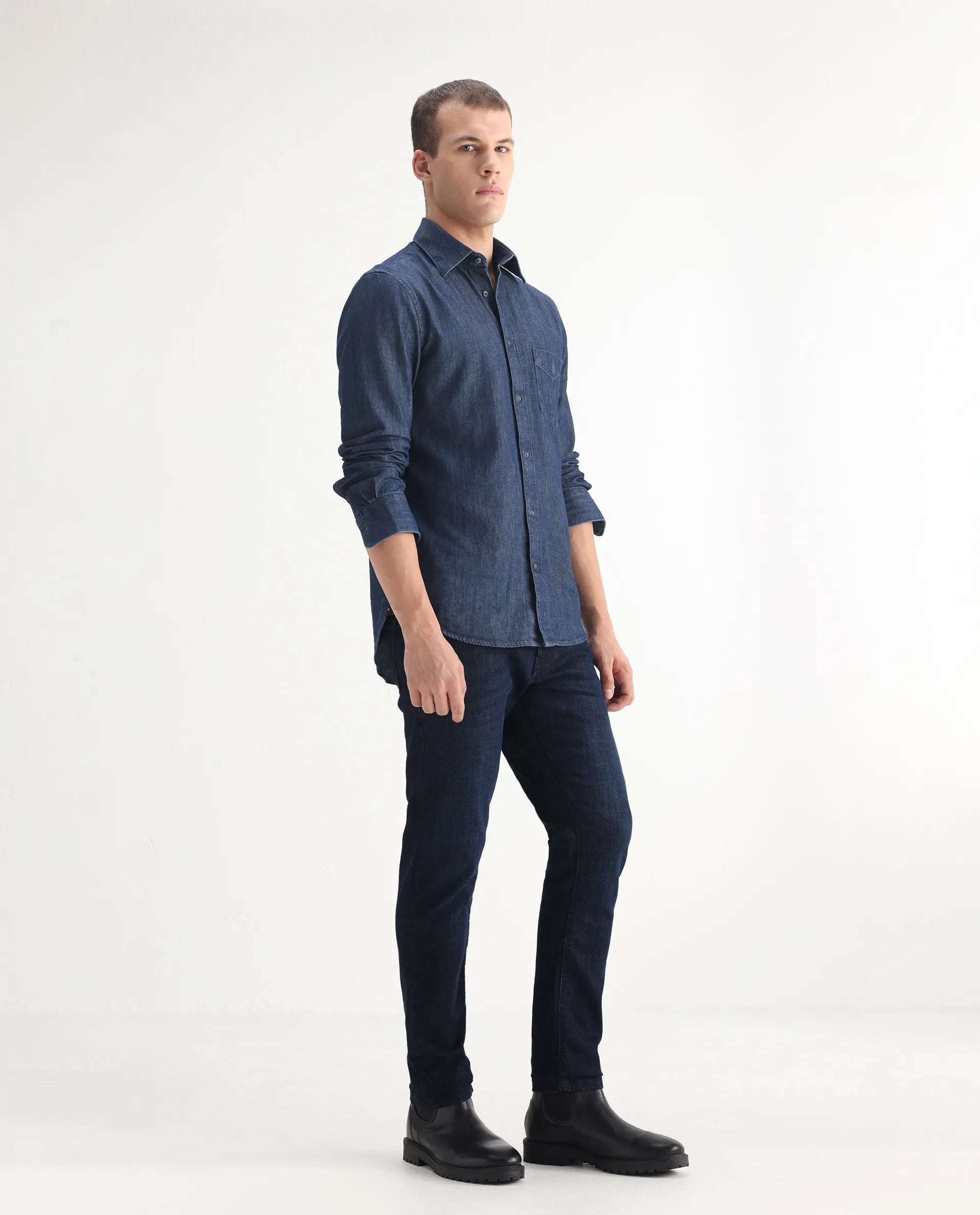 Rare Rabbit Men's Ledo Dark Navy Cotton Blend Plain Hawk Slim Fit Jeans