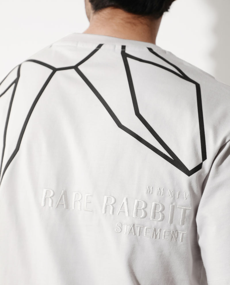 Rare Rabbit Articale Mens Lee Light Grey Cotton Fabric Short Sleeve Crew Neck Oversized Fit Graphic Printed T-Shirt