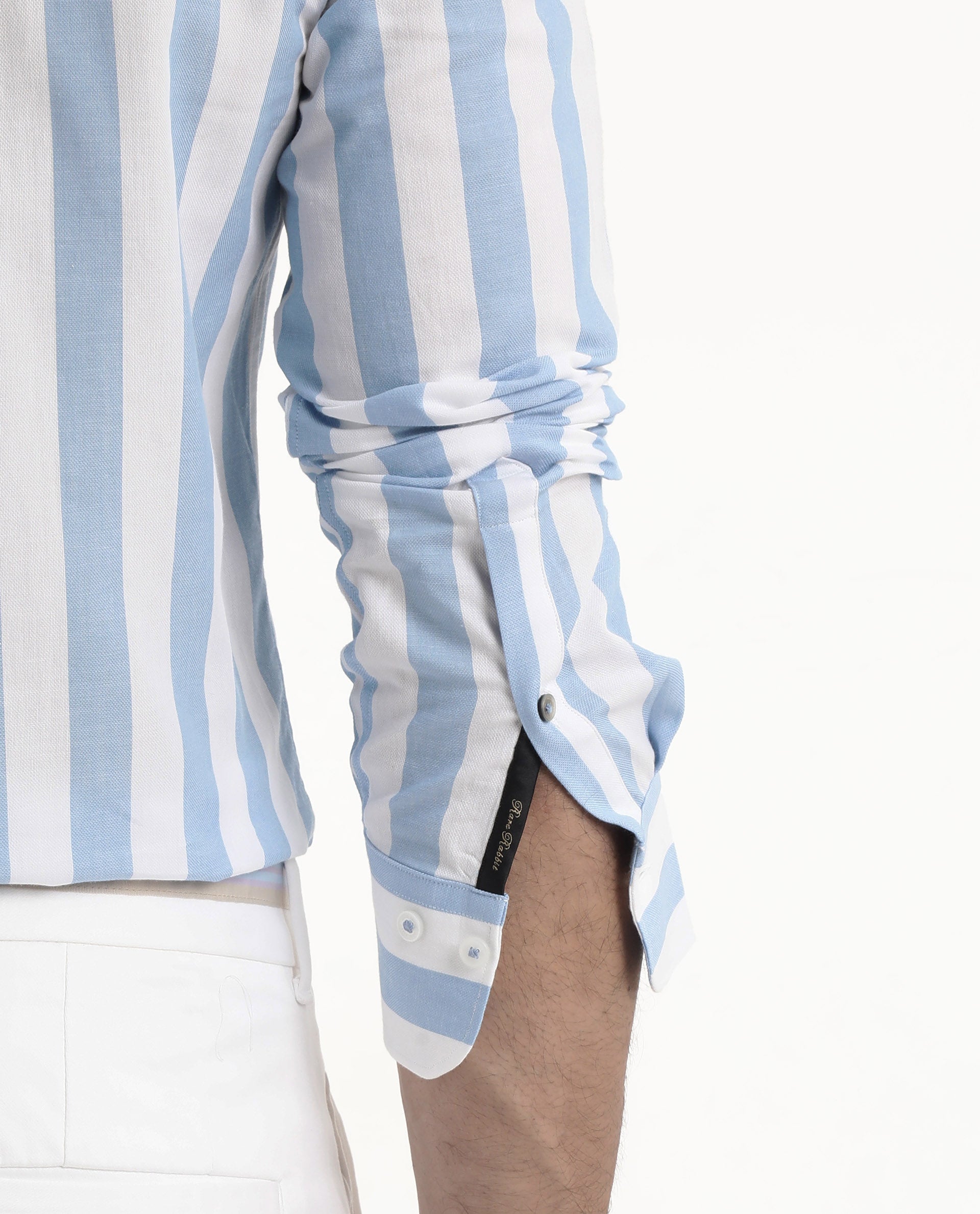 Rare Rabbit Men's Leeds Blue Cotton Fabric Full Sleeves Striped Shirt