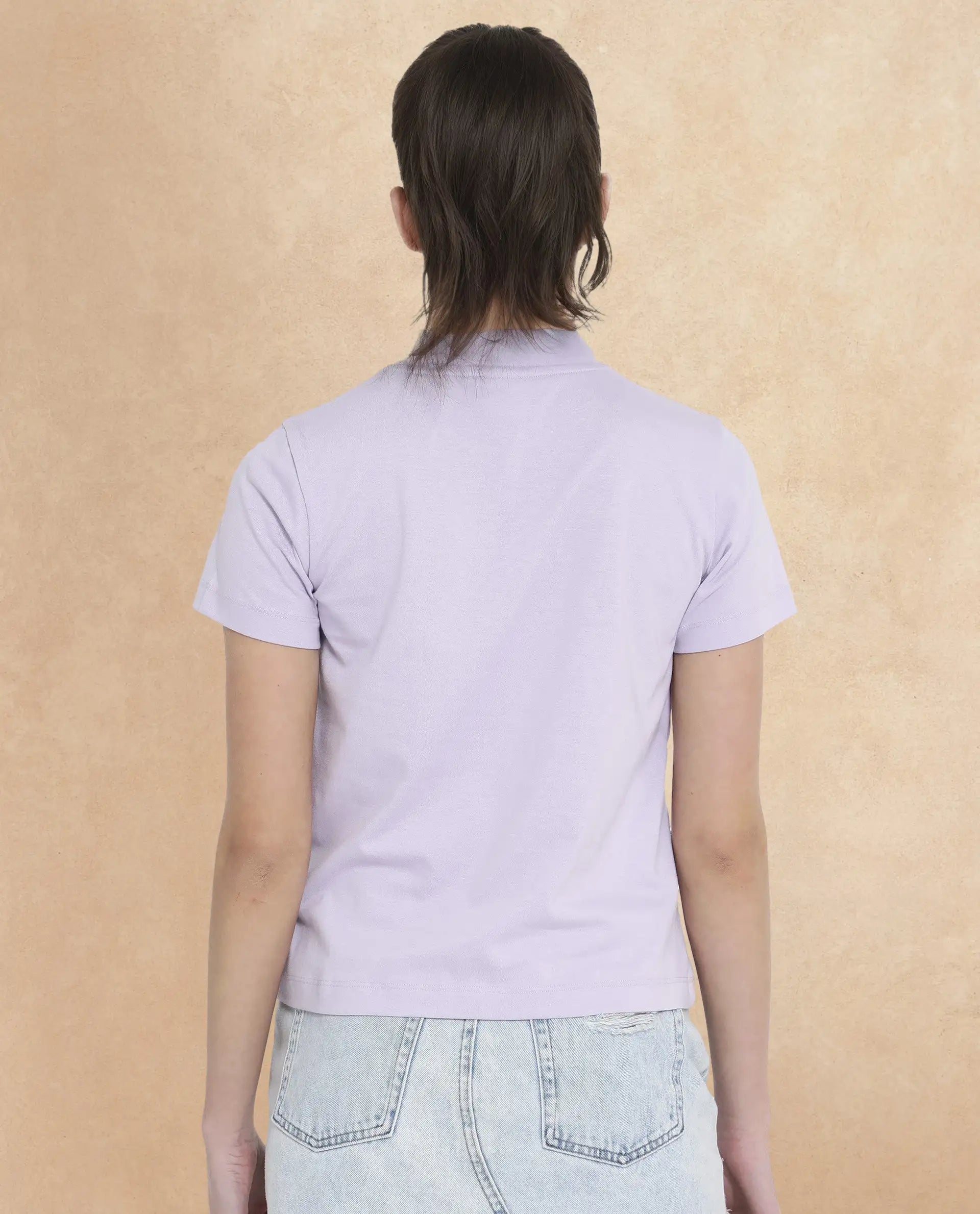 Rareism Women Lee Pastel Purple Cotton Poly Fabric Short Sleeve Crew Neck Solid T-Shirt