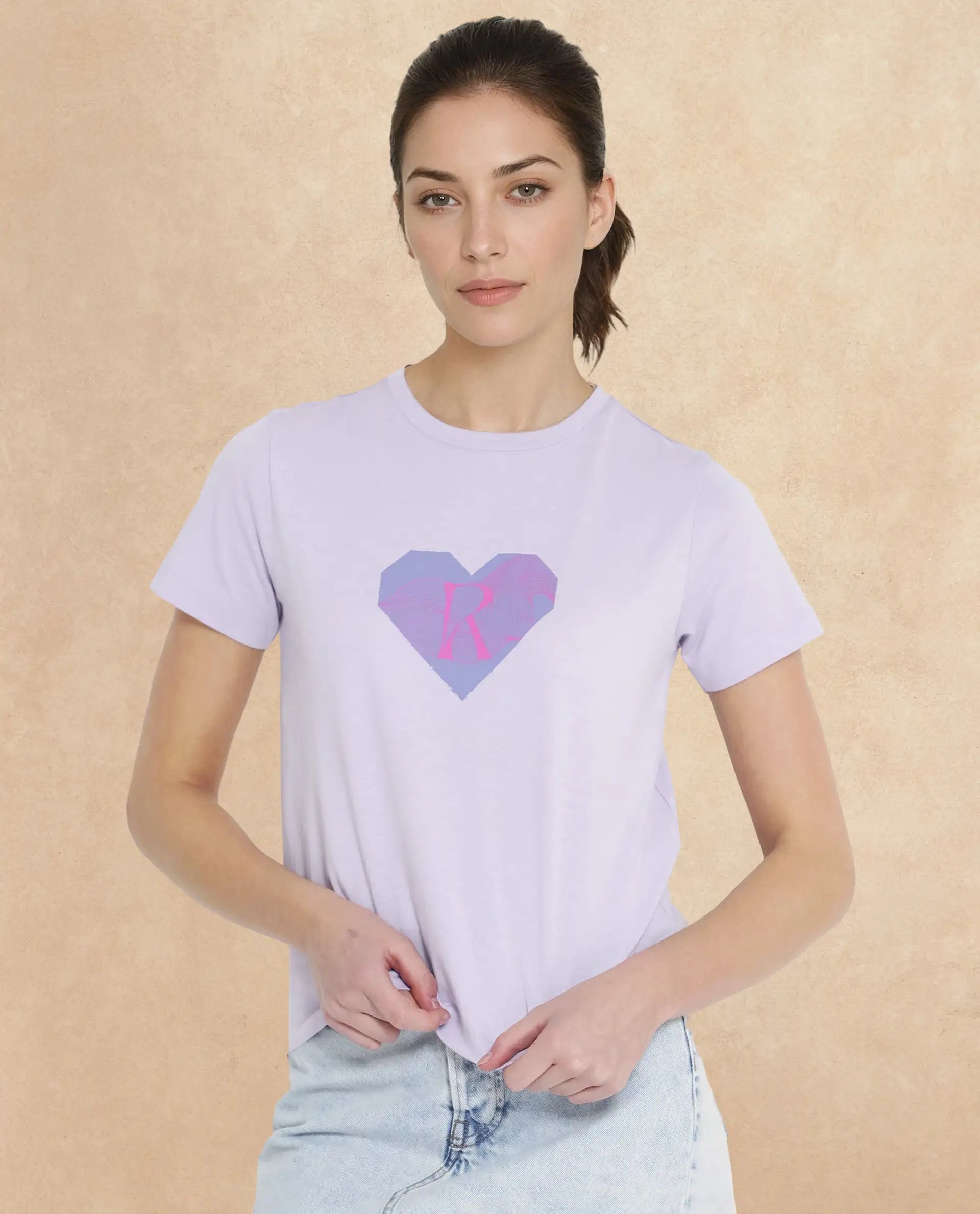 Rareism Women Lee Pastel Purple Cotton Poly Fabric Short Sleeve Crew Neck Solid T-Shirt