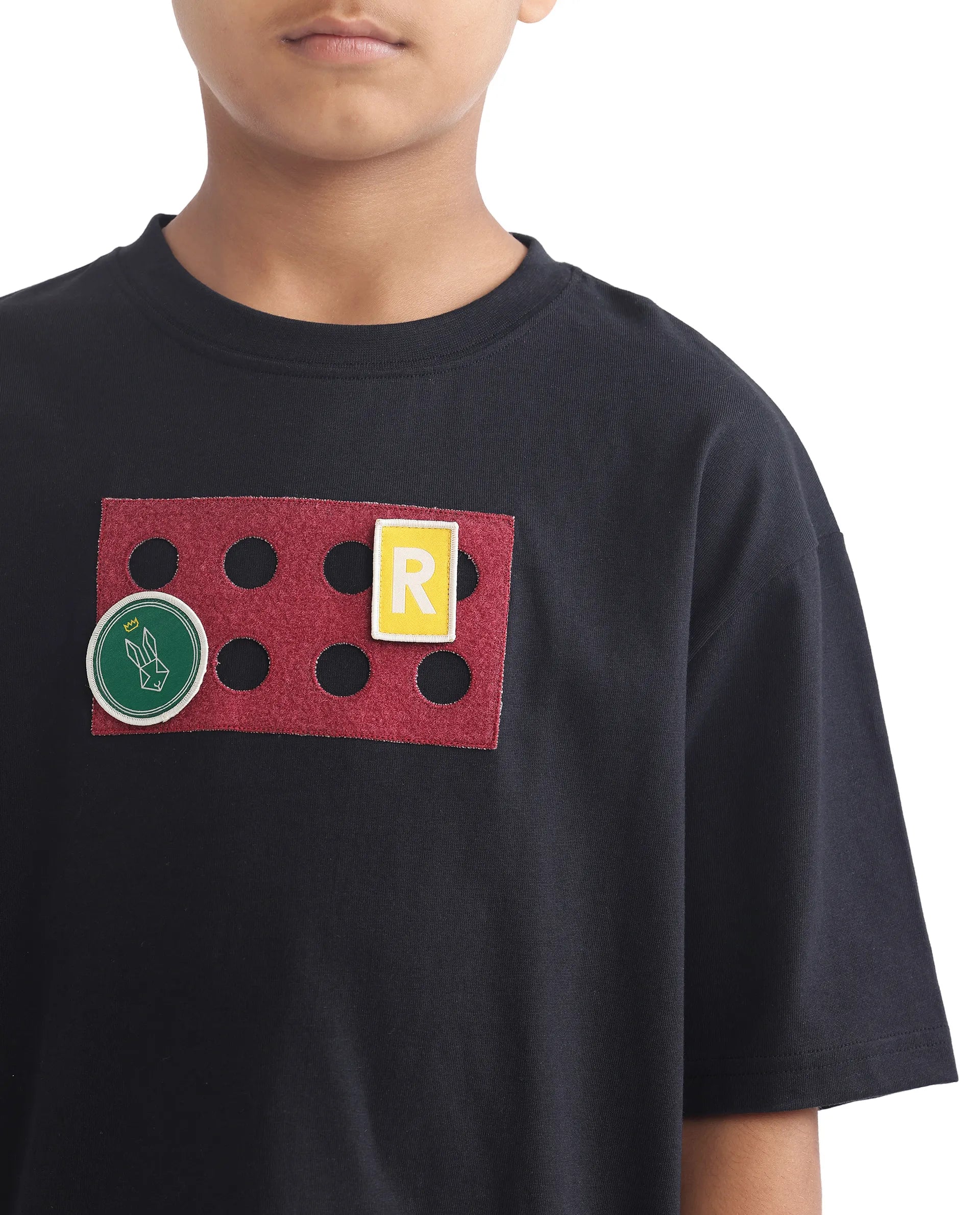 Rare Ones Kids Legun Black Cotton Short Sleeve Crew Neck Boxy Solid T-Shirt