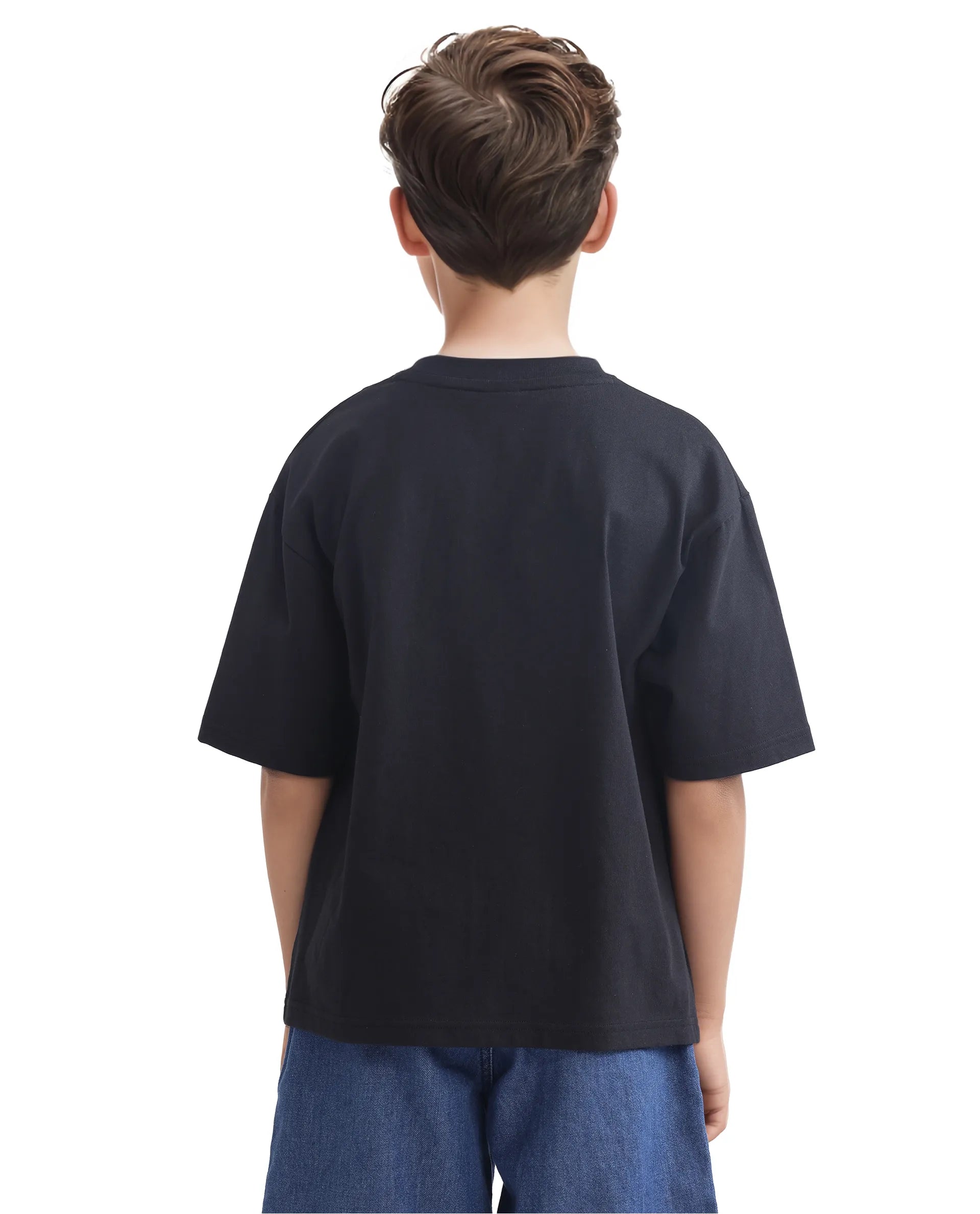 Rare Ones Kids Legun Black Cotton Short Sleeve Crew Neck Boxy Solid T-Shirt
