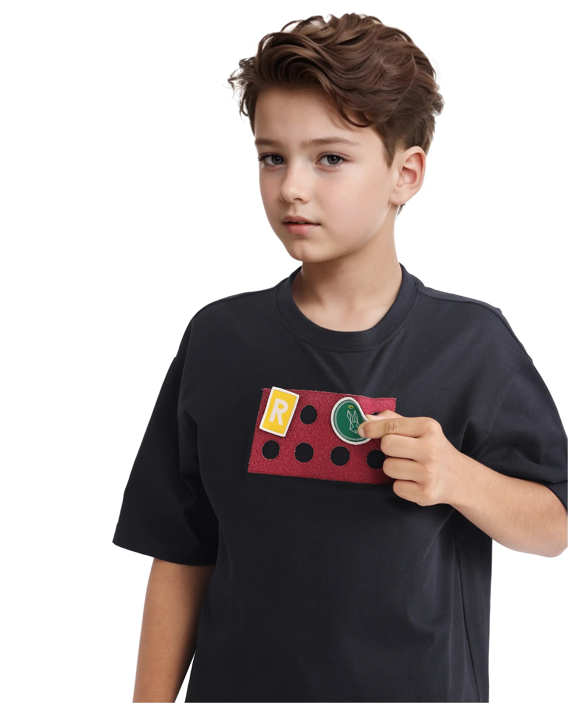 Rare Ones Kids Legun Black Cotton Short Sleeve Crew Neck Boxy Solid T-Shirt