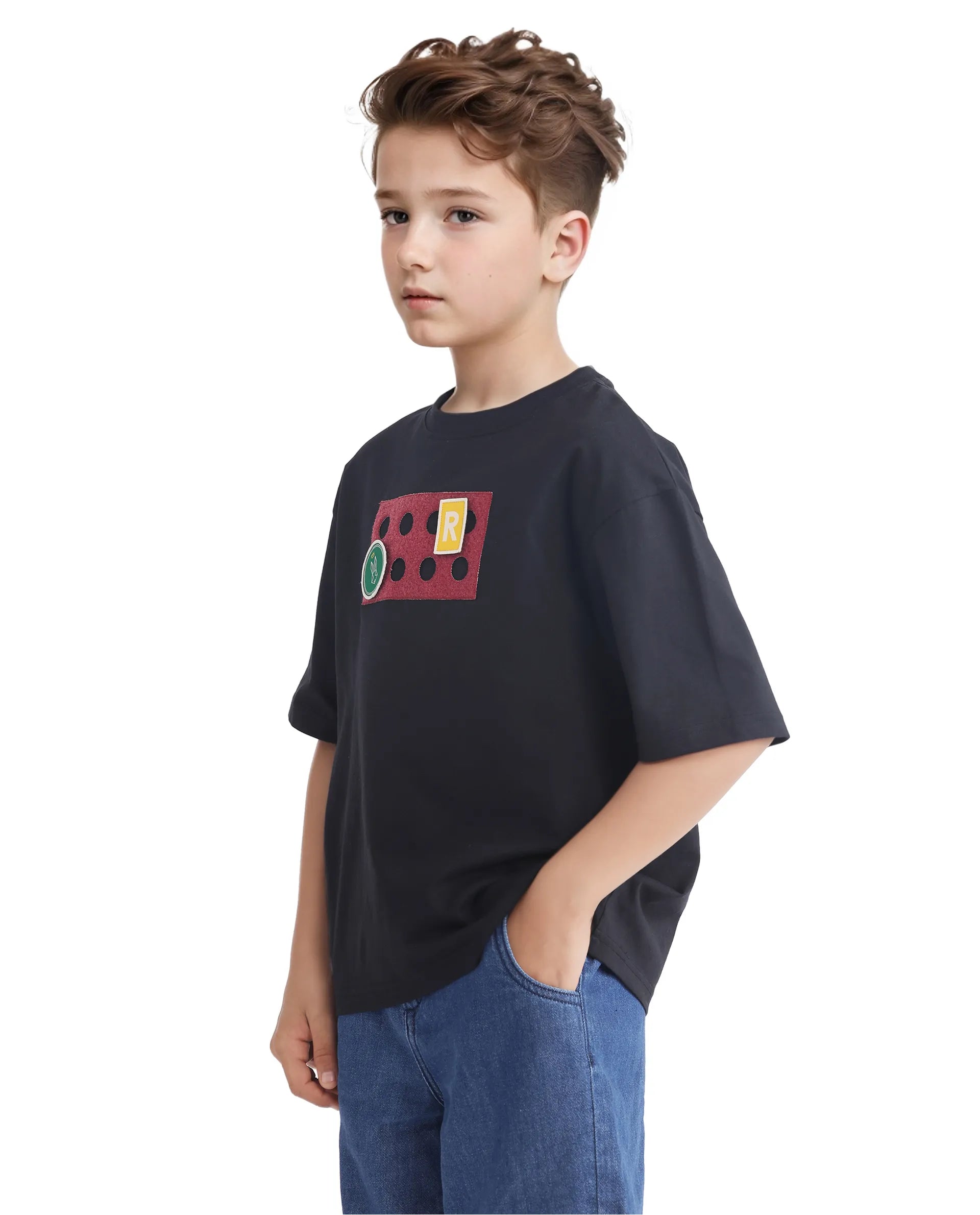 Rare Ones Kids Legun Black Cotton Short Sleeve Crew Neck Boxy Solid T-Shirt