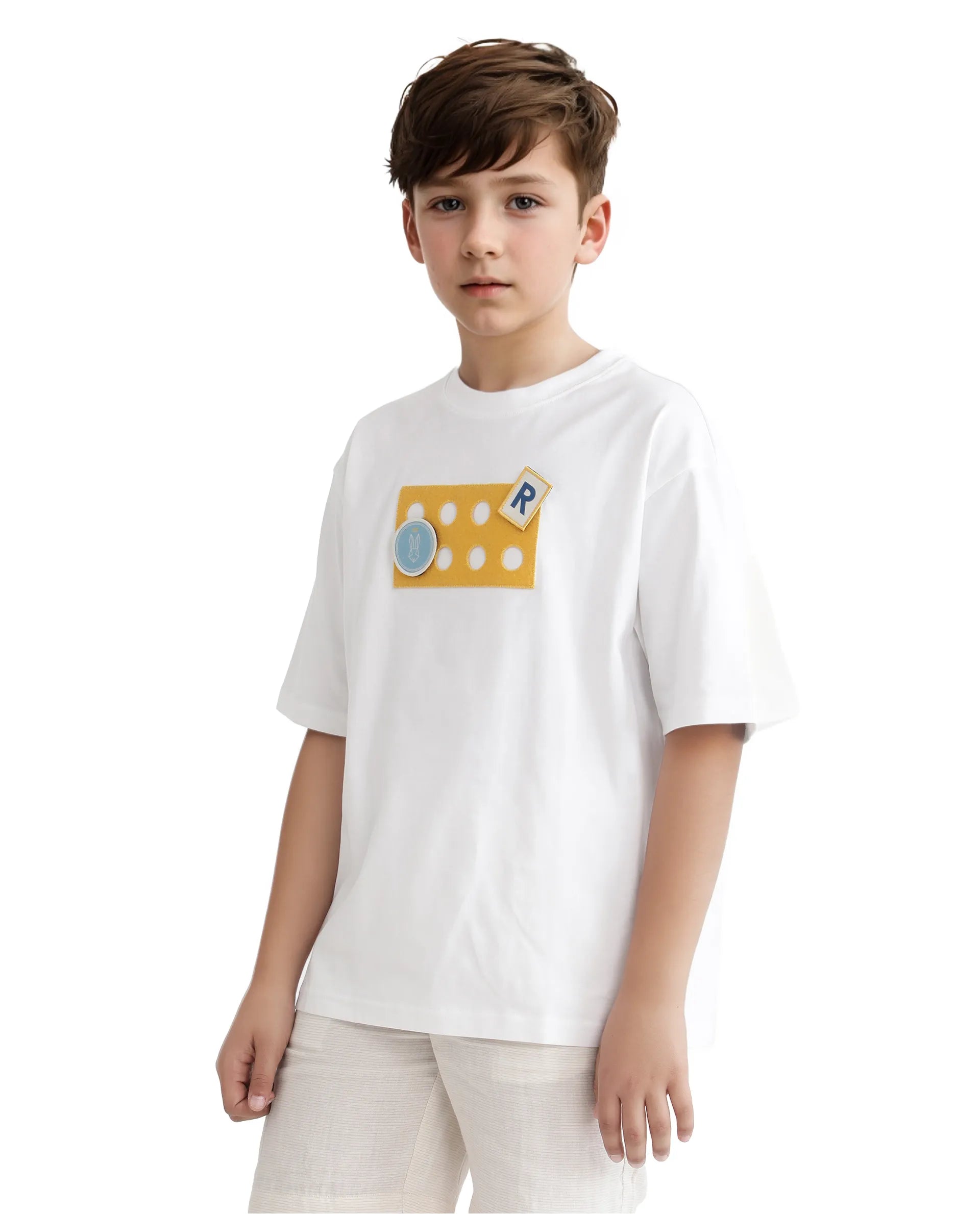 Rare Ones Kids Legun White Cotton Short Sleeve Crew Neck Boxy Solid T-Shirt