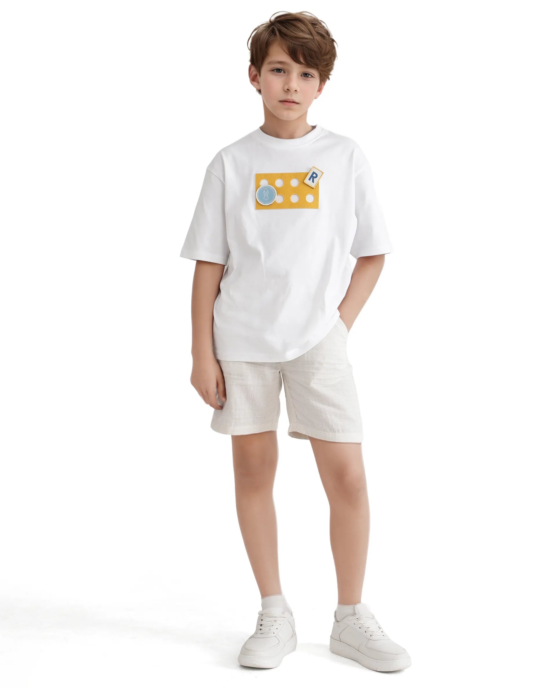 Rare Ones Kids Legun White Cotton Short Sleeve Crew Neck Boxy Solid T-Shirt
