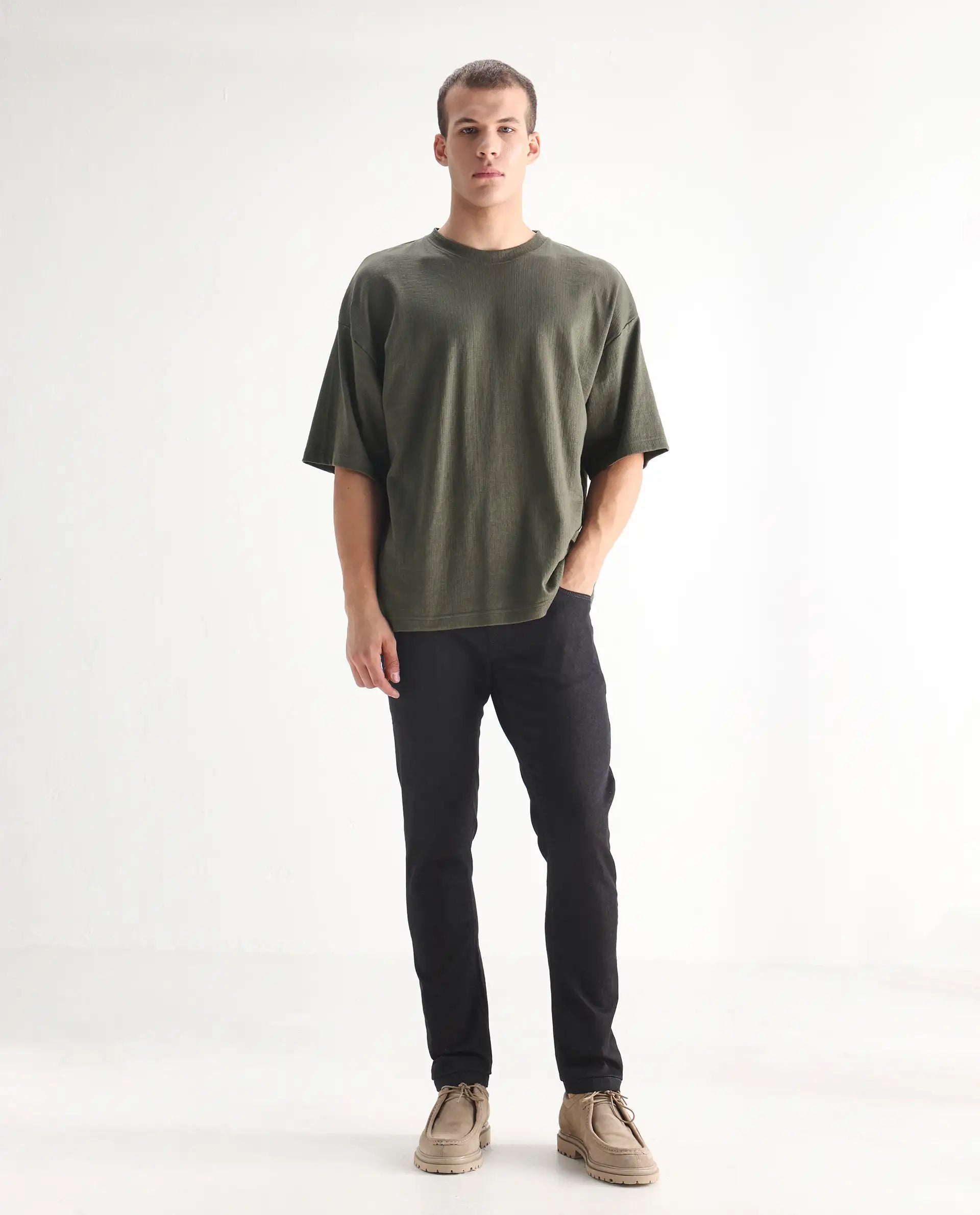 Rare Rabbit Men's Leige Blue Cotton Plain Hawk Slim Fit Jeans