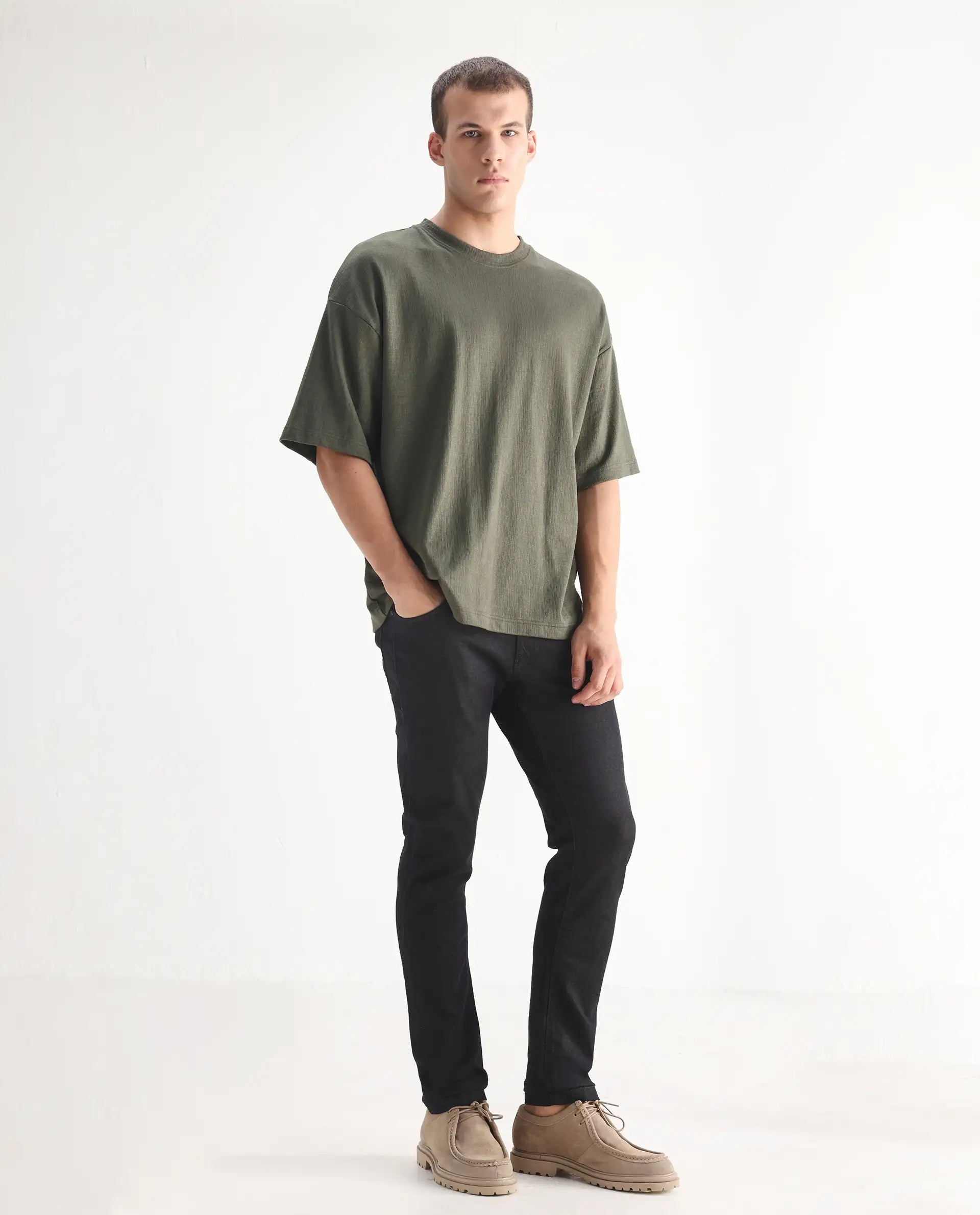 Rare Rabbit Men's Leige Blue Cotton Plain Hawk Slim Fit Jeans